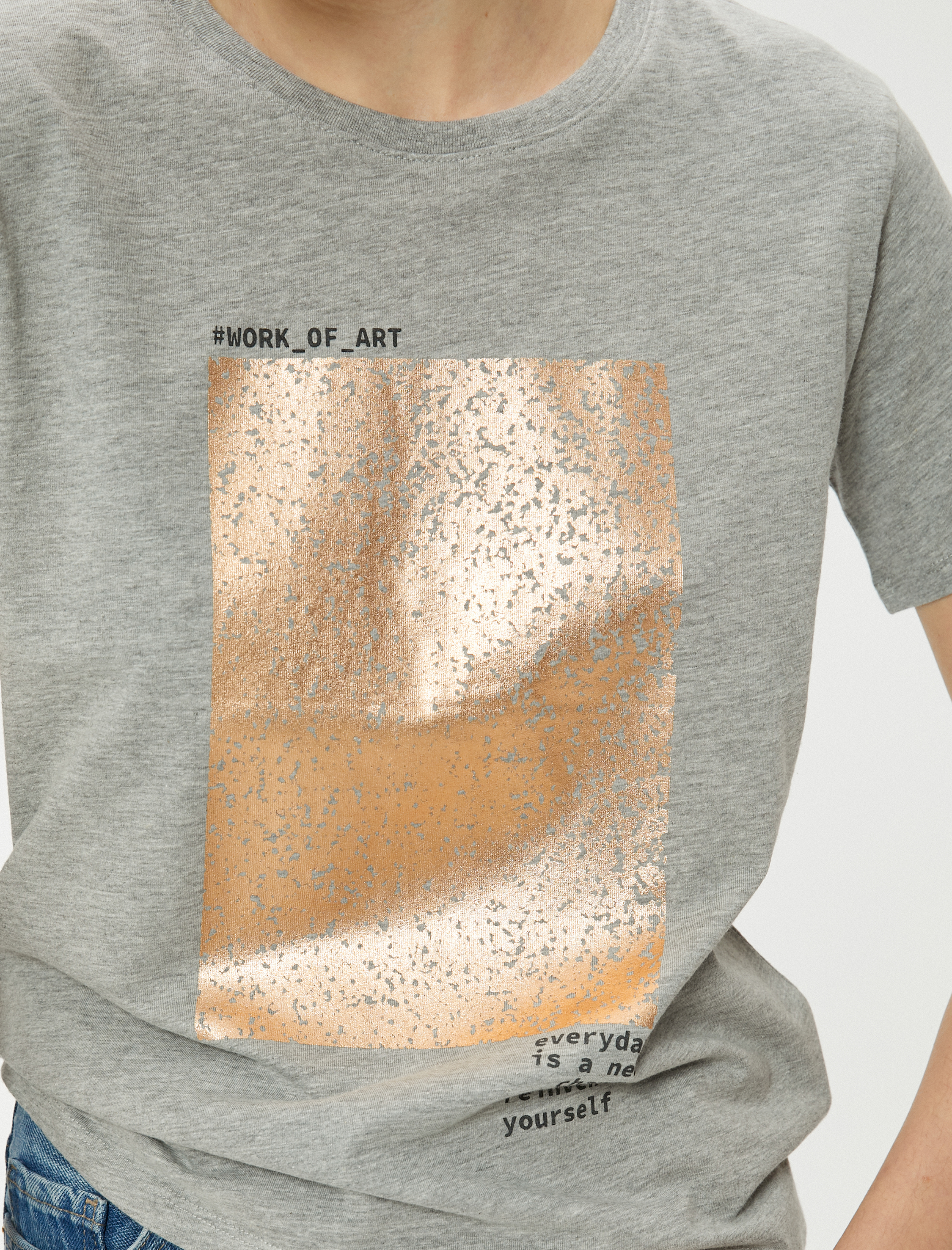   Baskılı Tişört Bisiklet Yaka Kısa Kollu Pamuklu