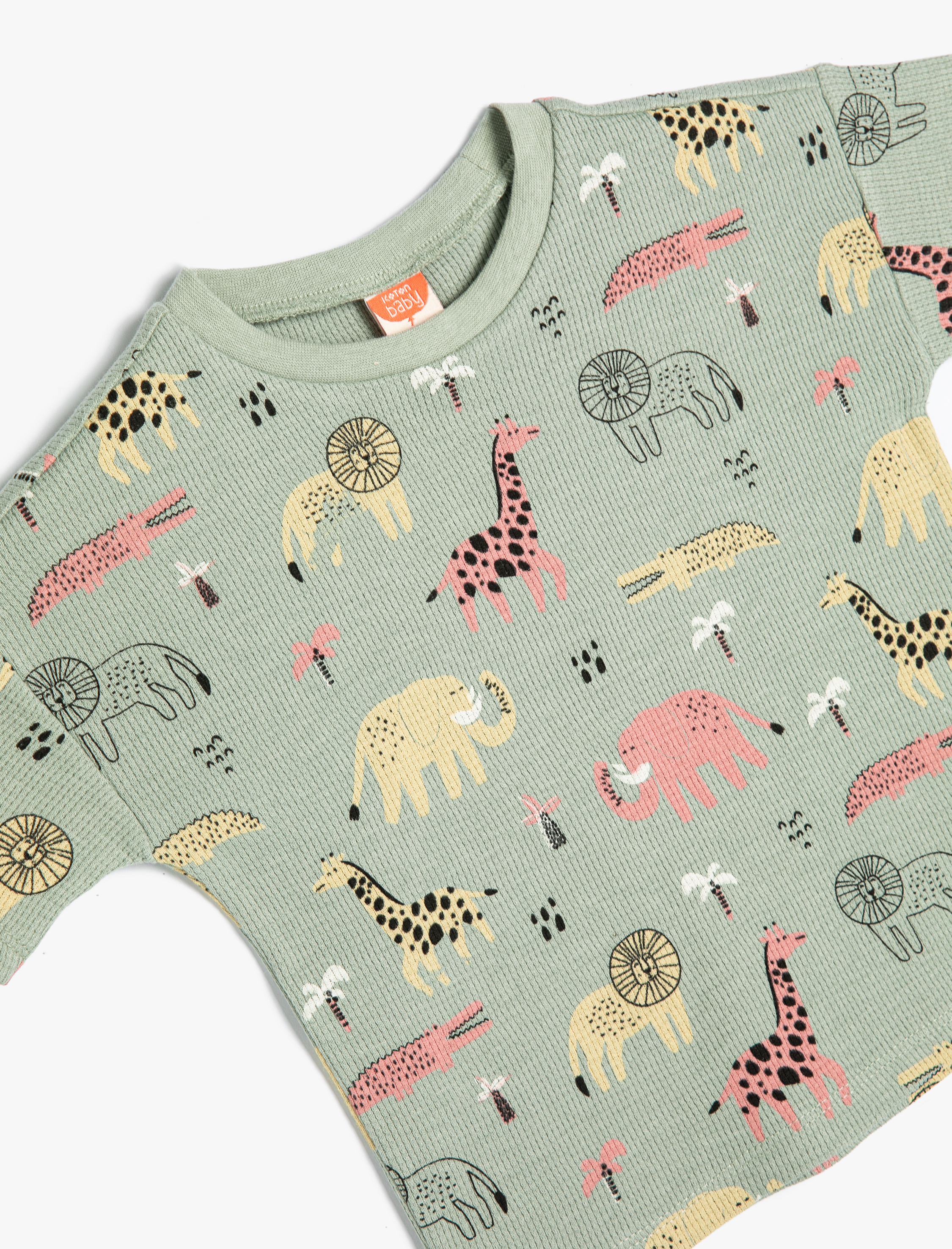  Erkek Bebek Tişört Kısa Kollu Hayvan Baskılı Bisiklet Yaka Dokulu Pamuklu