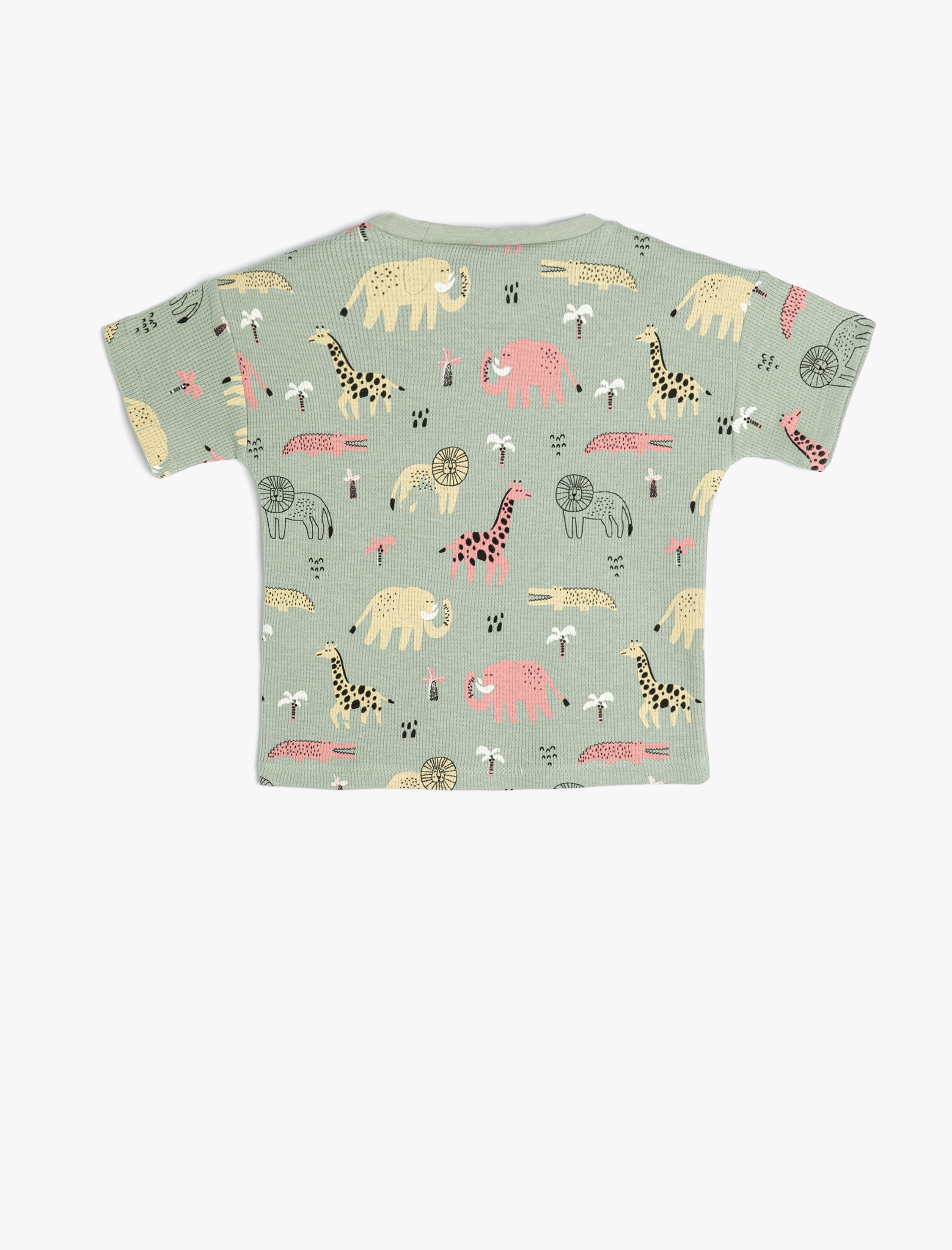  Erkek Bebek Tişört Kısa Kollu Hayvan Baskılı Bisiklet Yaka Dokulu Pamuklu