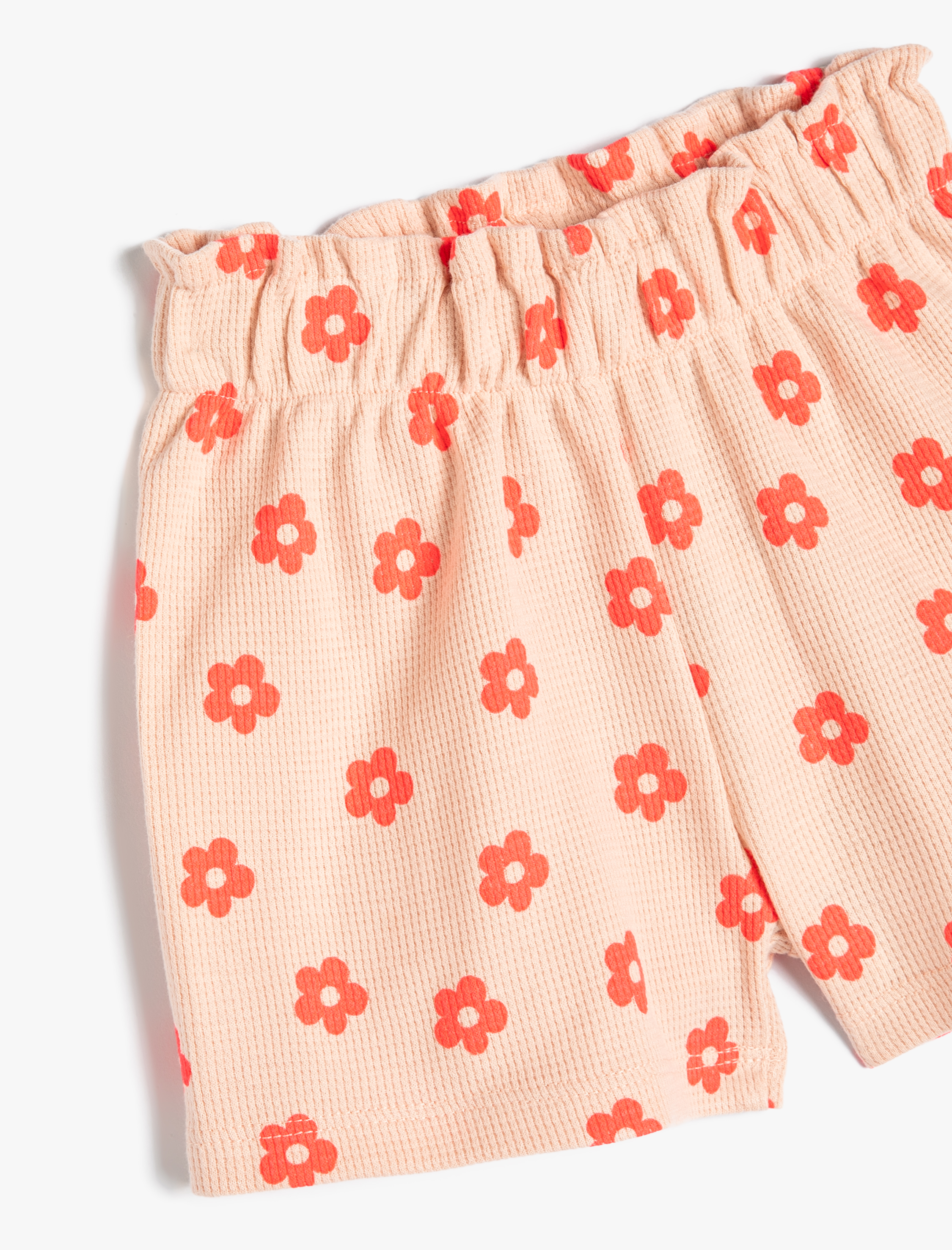  Kız Bebek Şort Çiçekli Dokulu Beli Lastikli Pamuklu