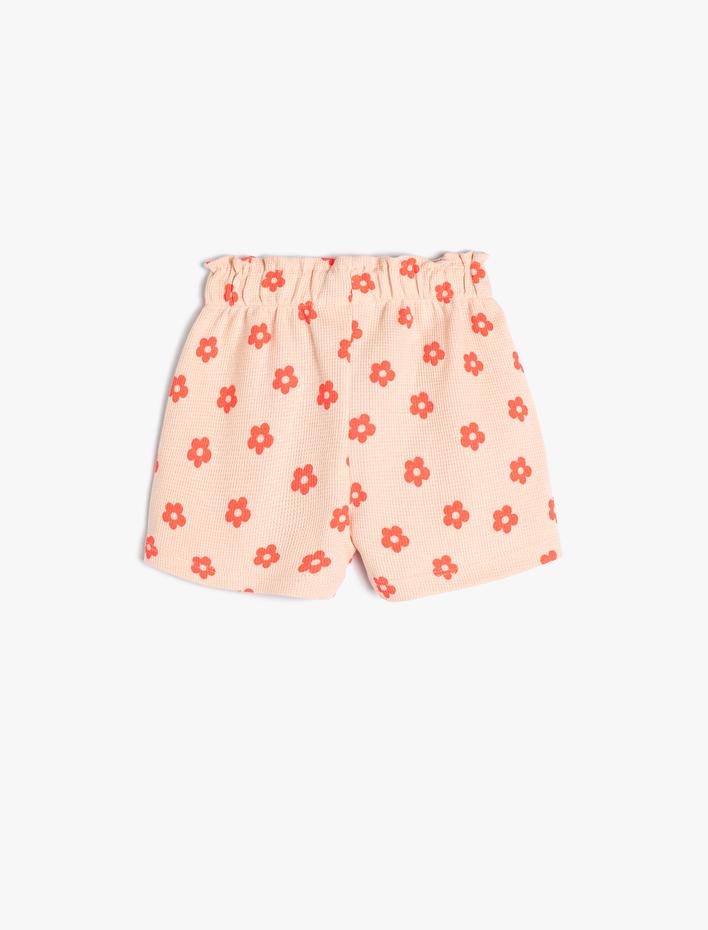Kız Bebek Şort Çiçekli Dokulu Beli Lastikli Pamuklu