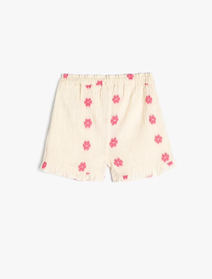 Kız Bebek Çiçekli Şort Fırfır Detaylı Pamuklu