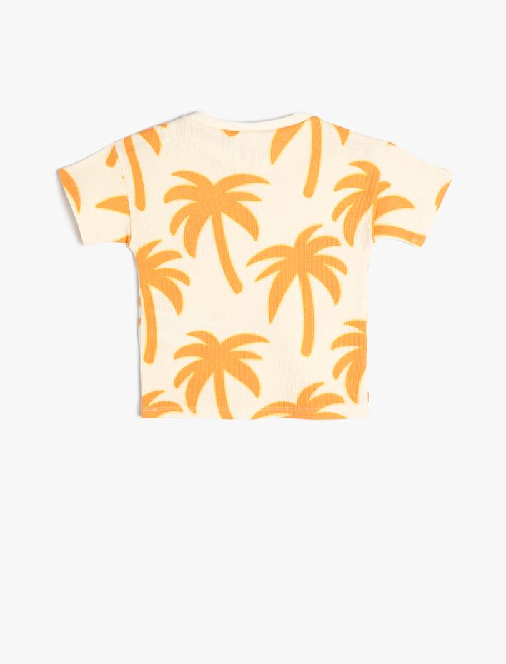 Erkek Bebek Tişört Kısa Kollu Palmiye Baskılı Bisiklet Yaka Dokulu Pamuklu