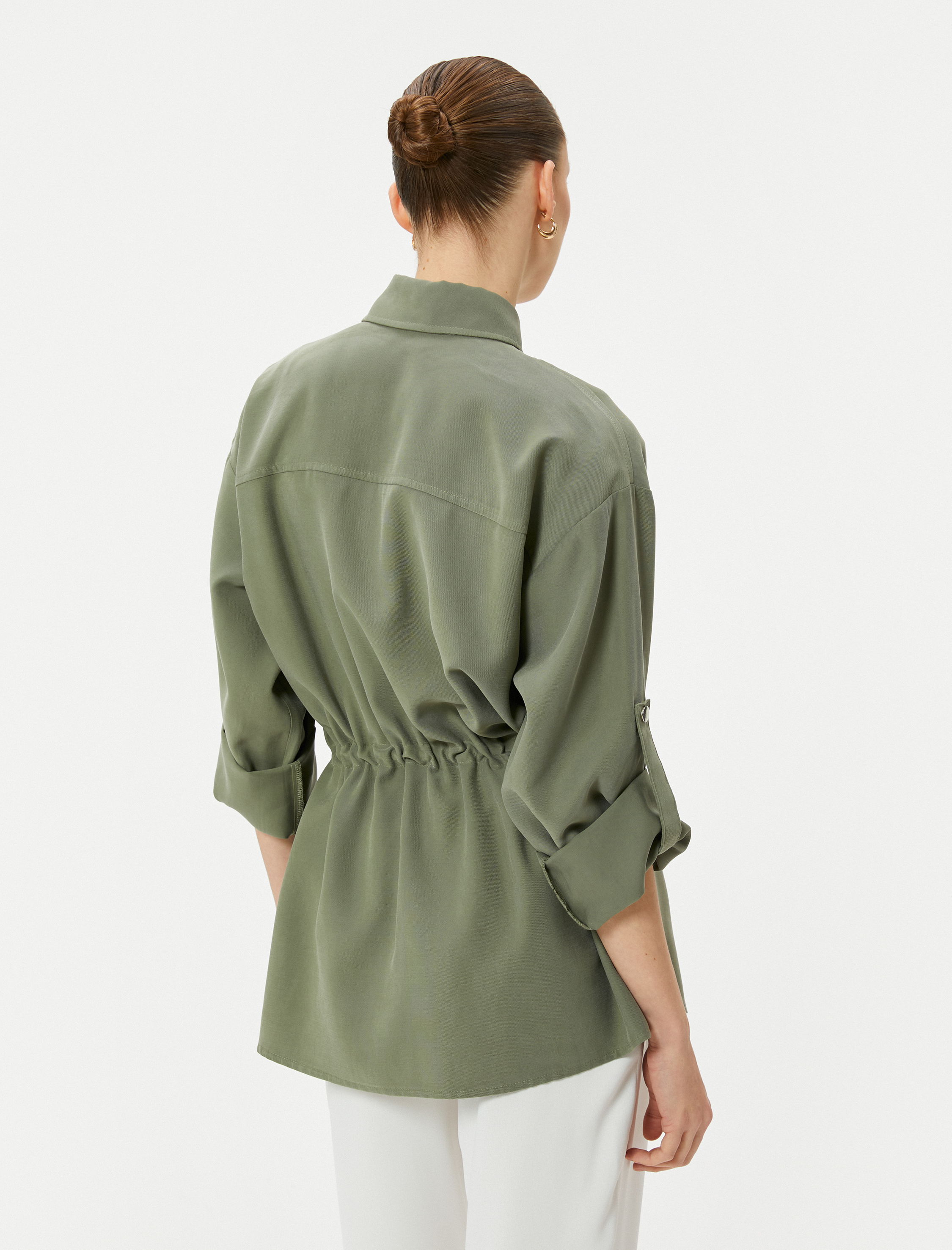   Mevsimlik Ceket Gömlek Yaka Beli Büzgülü Katlamalı Kollu Viskon