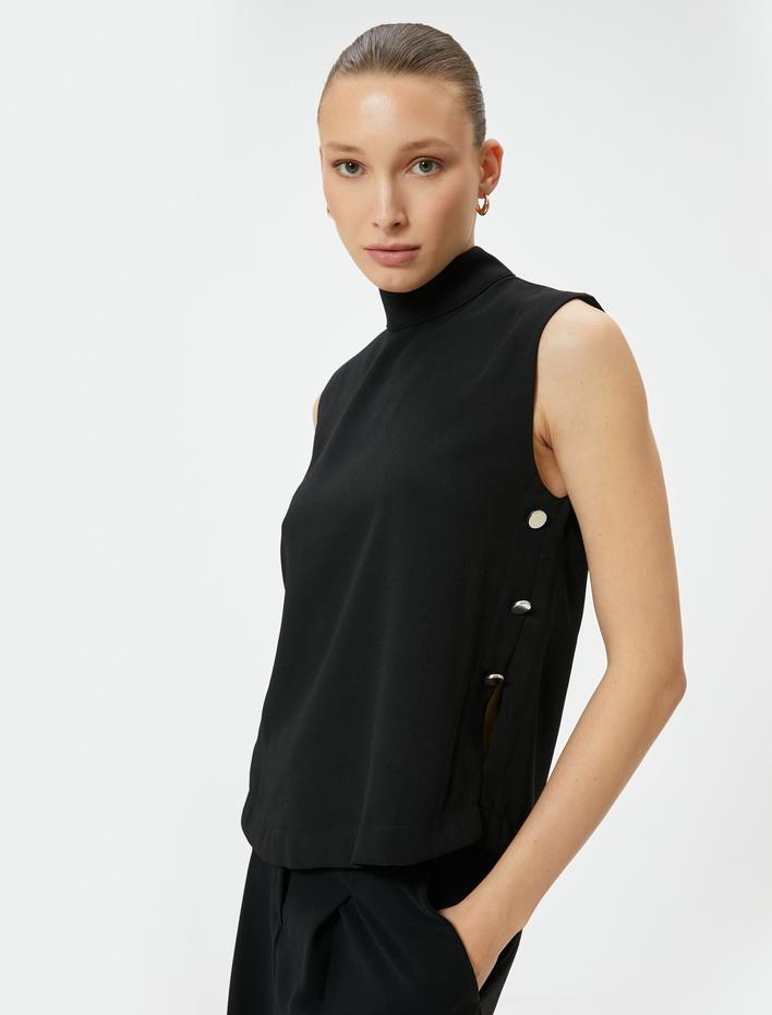  Dik Yaka Bluz Kolsuz Yanları Düğmeli