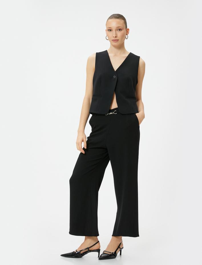  Bol Paça Pantolon Normal Bel Kemerli Cepli