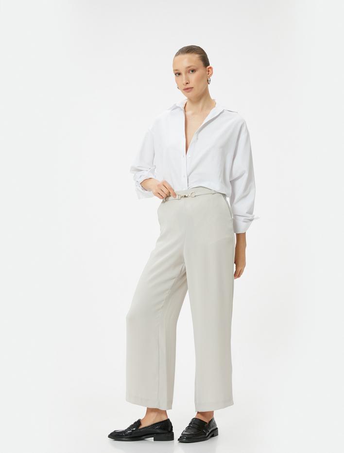  Bol Paça Pantolon Normal Bel Kemerli Cepli