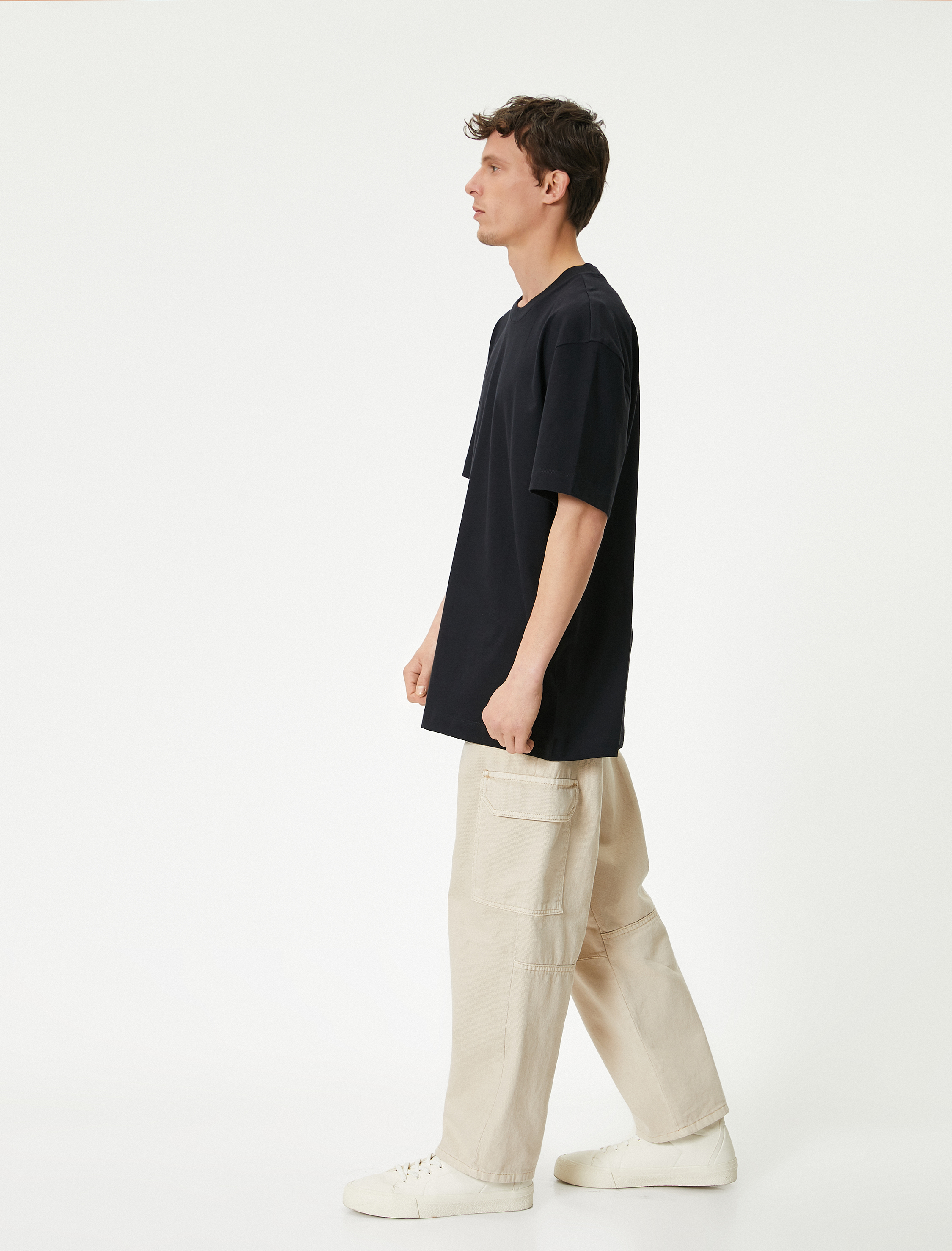 Oversize Tişört Bisiklet Yaka Kısa Kollu Pamuklu