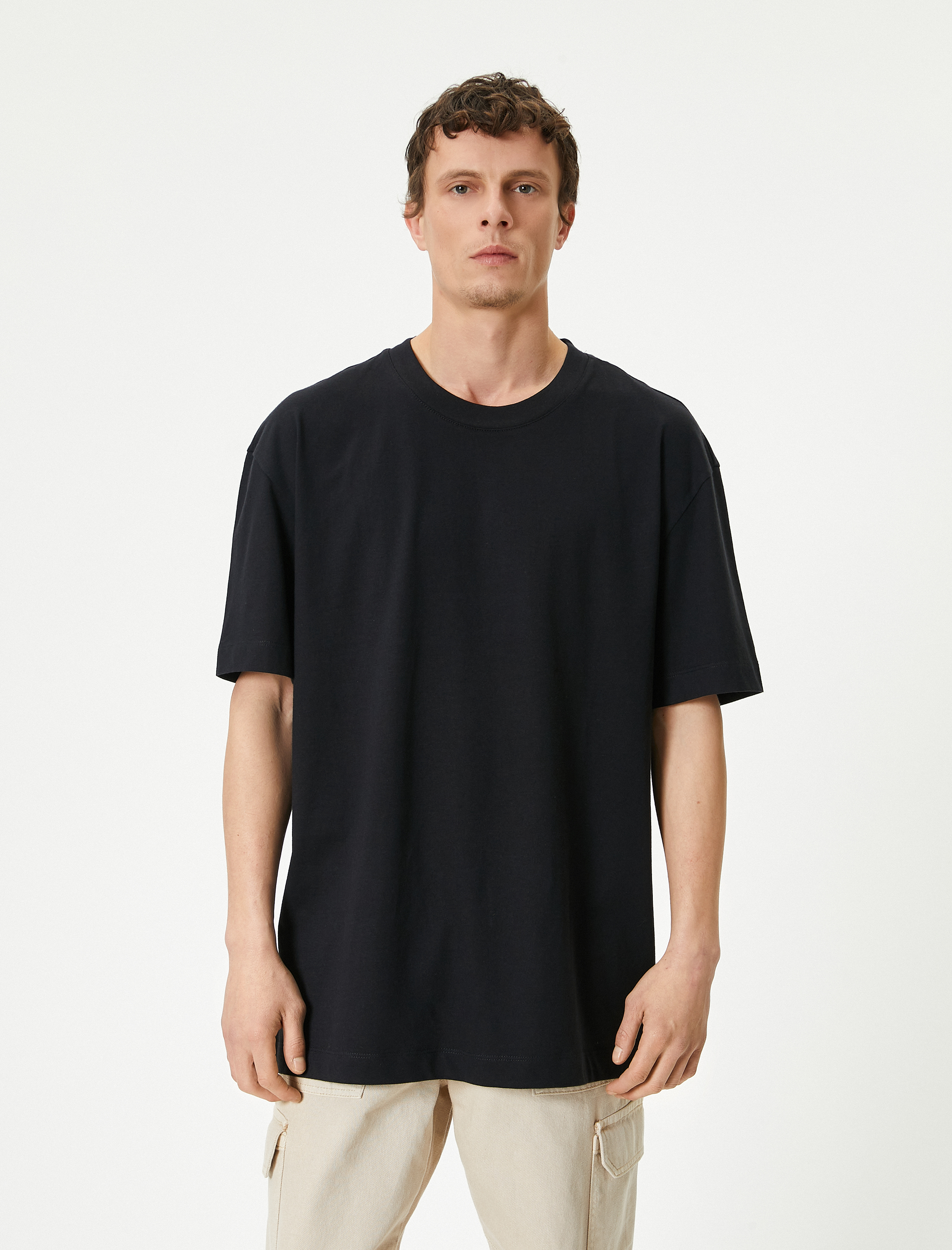 Oversize Tişört Bisiklet Yaka Kısa Kollu Pamuklu