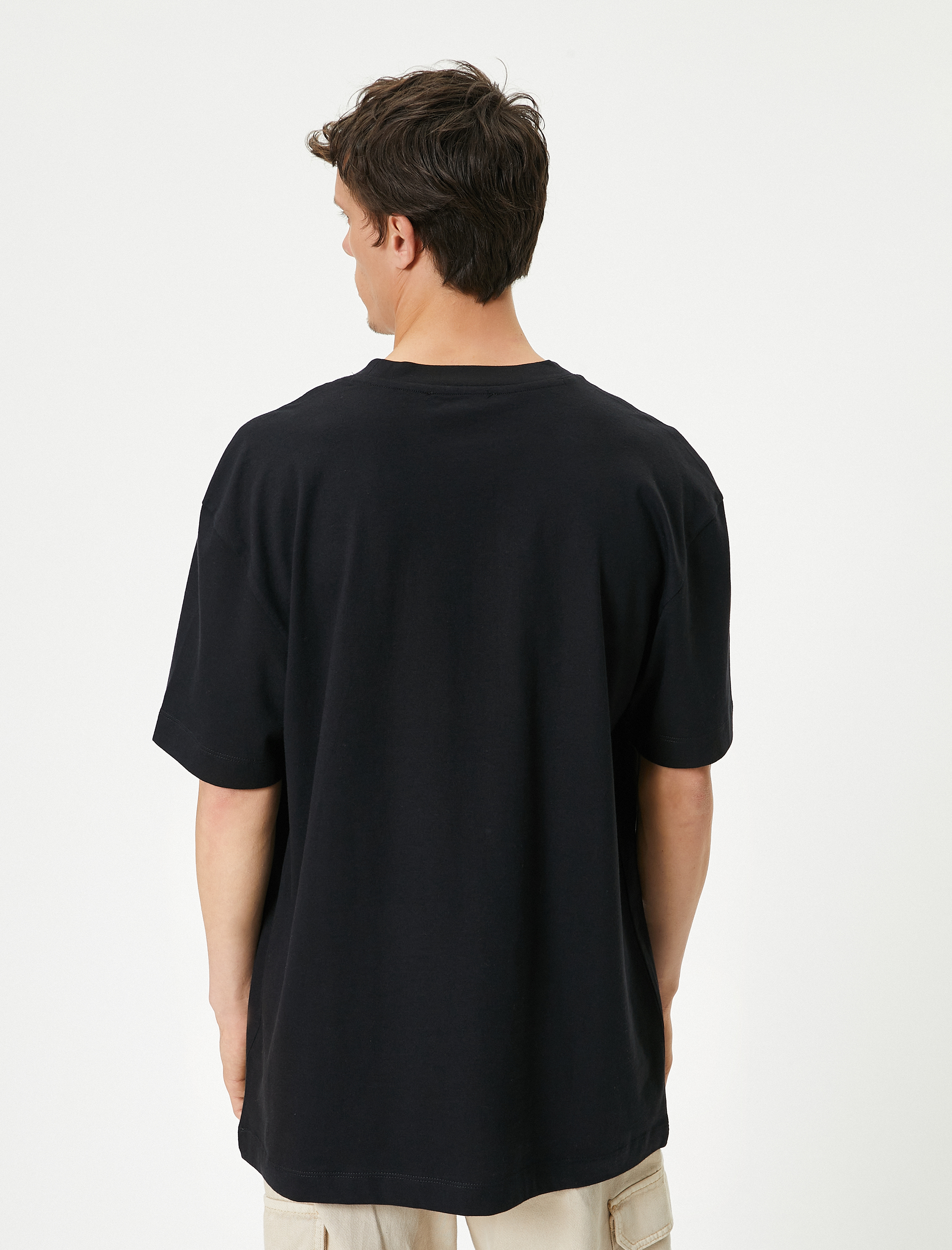 Oversize Tişört Bisiklet Yaka Kısa Kollu Pamuklu