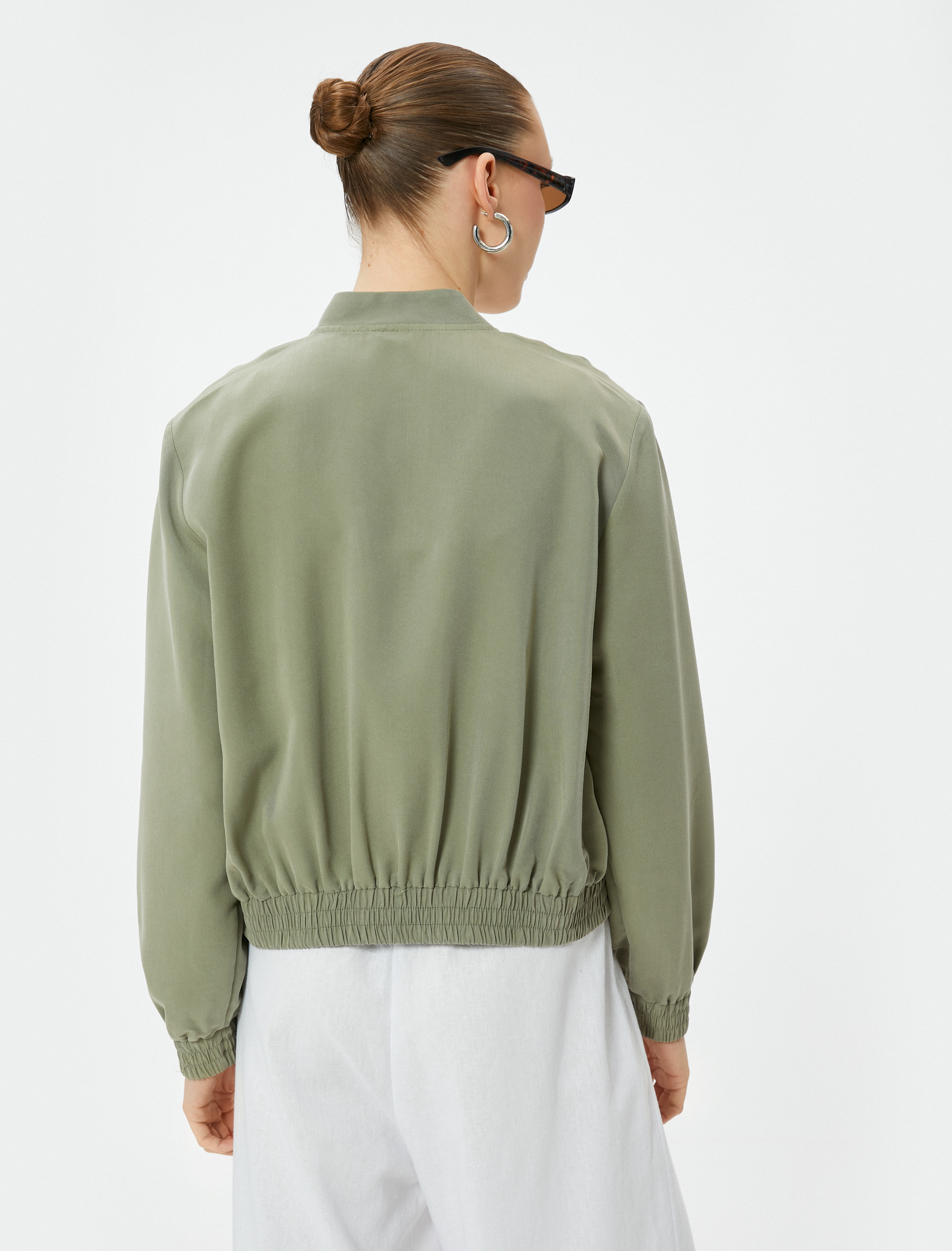   Bomber Ceket Fermuarlı Beli Lastikli Cepli Modal Karışımlı