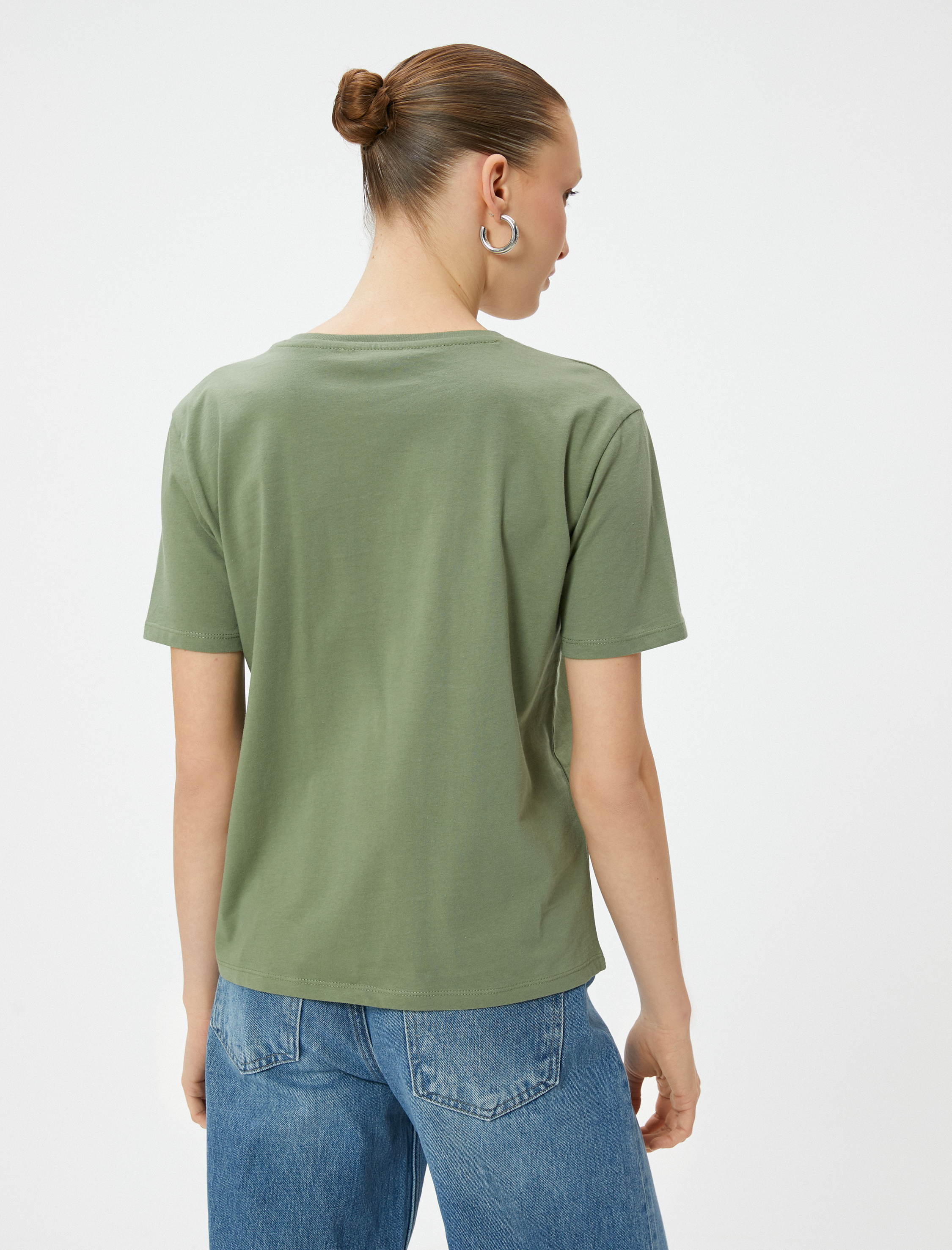   Baskılı Tişört Bisiklet Yaka Kısa Kollu Pamuklu