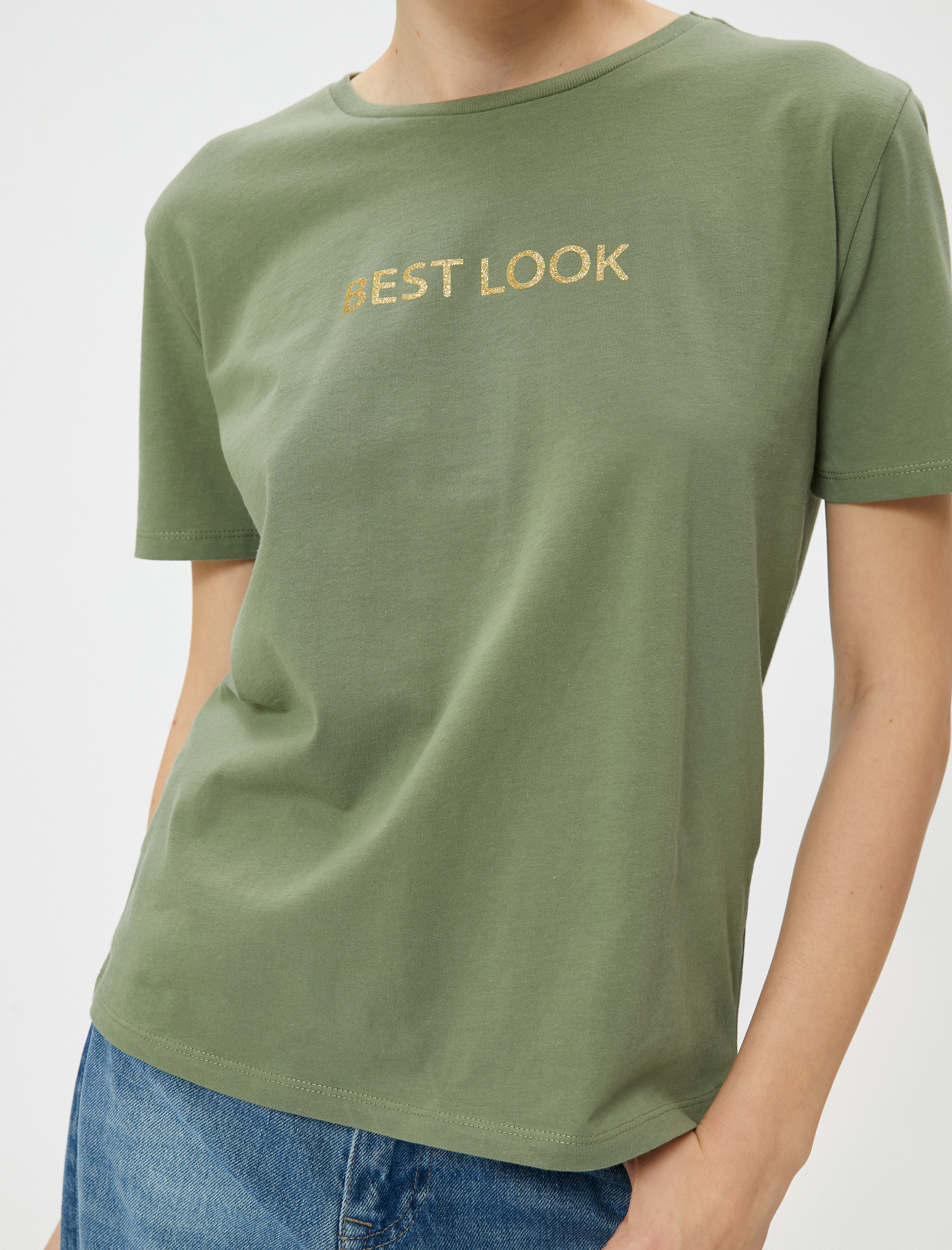   Baskılı Tişört Bisiklet Yaka Kısa Kollu Pamuklu