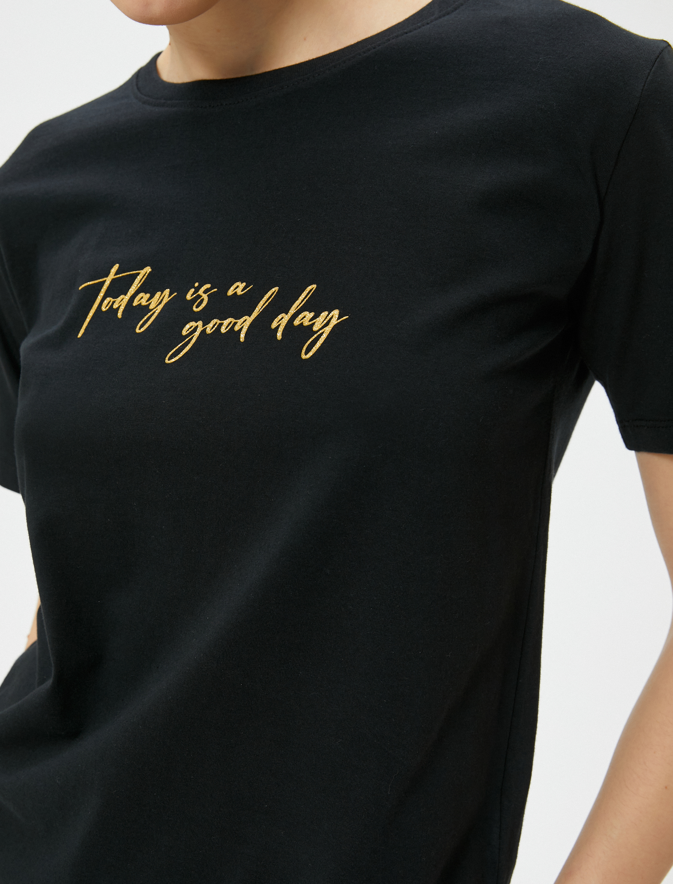   Baskılı Tişört Bisiklet Yaka Kısa Kollu Pamuklu