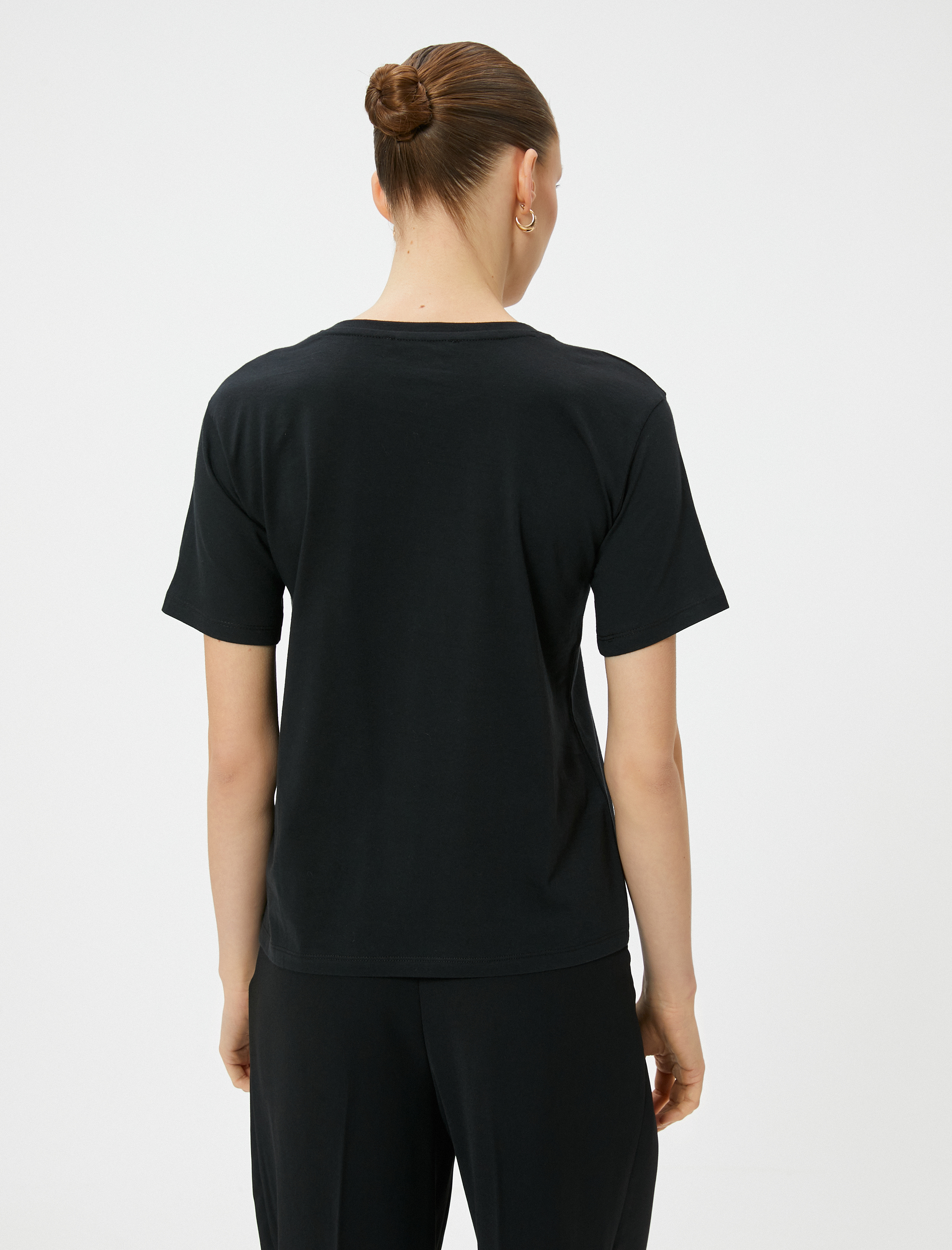   Baskılı Tişört Bisiklet Yaka Kısa Kollu Pamuklu