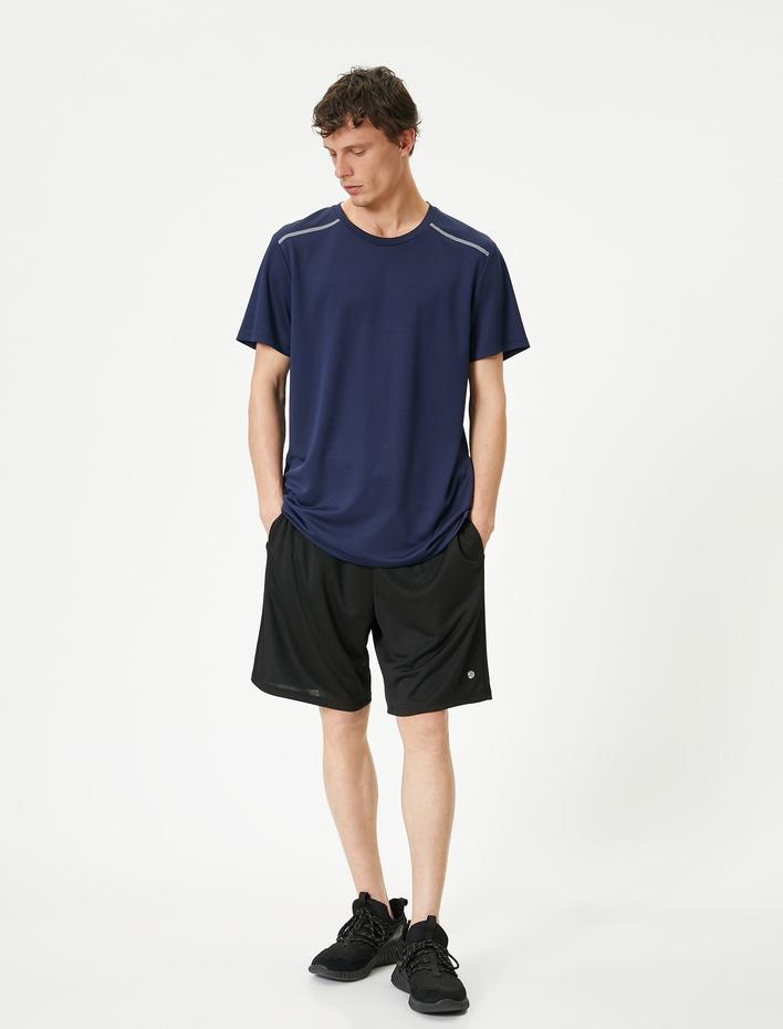  Spor Tişört Şerit Baskılı Bisiklet Yaka Kısa Kollu