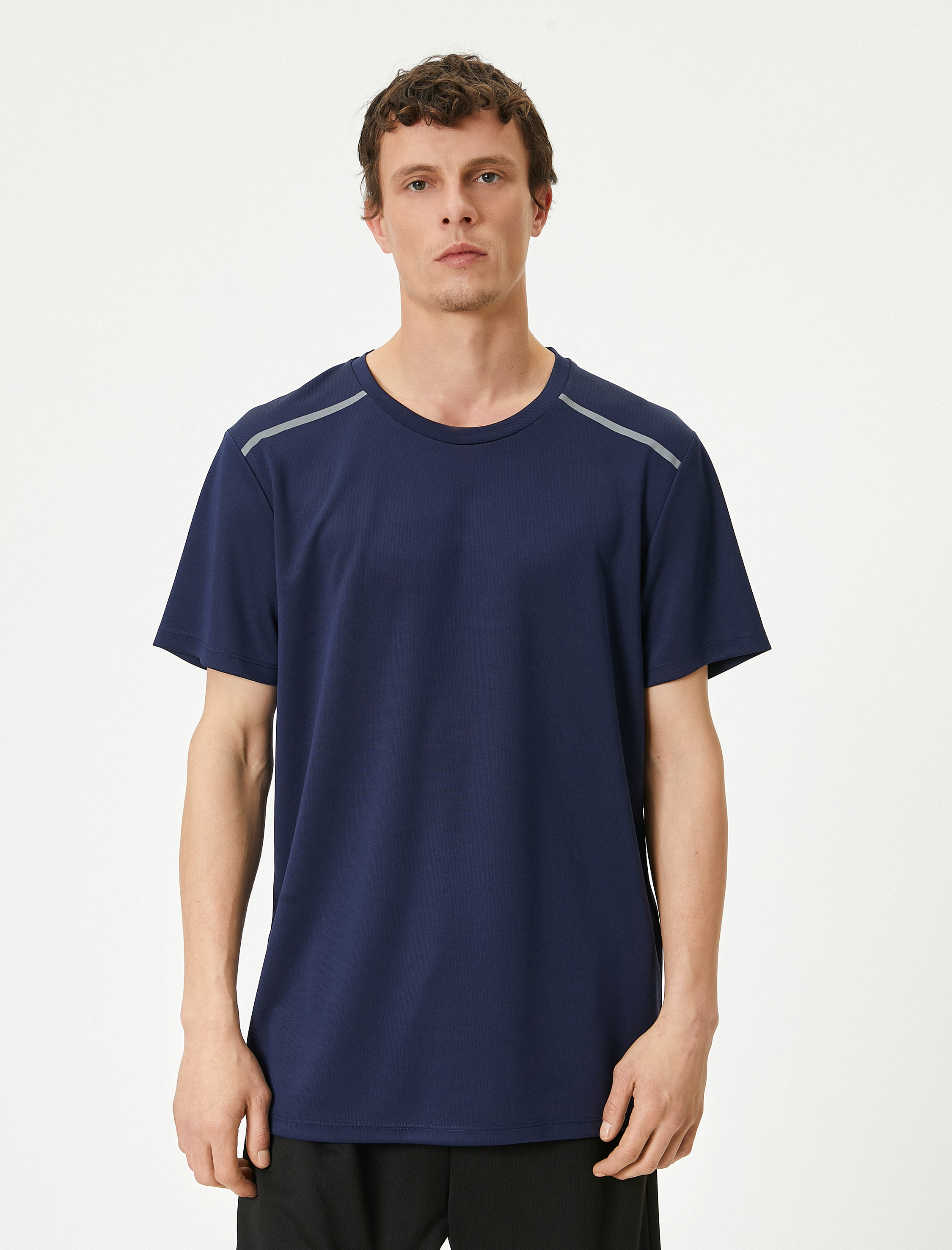   Spor Tişört Şerit Baskılı Bisiklet Yaka Kısa Kollu