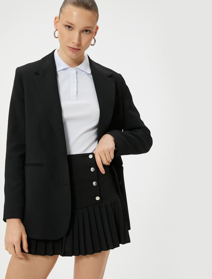  Pileli Mini Etek Normal Bel Düğmeli