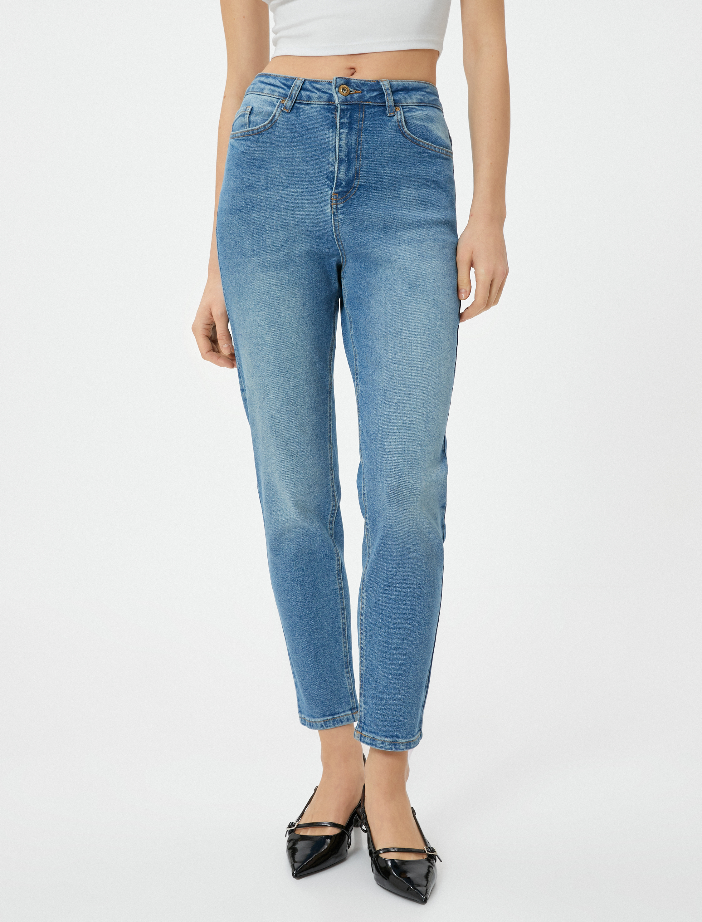   Dar Paça Kot Pantolon Pamuklu - Mom Slim Jeans