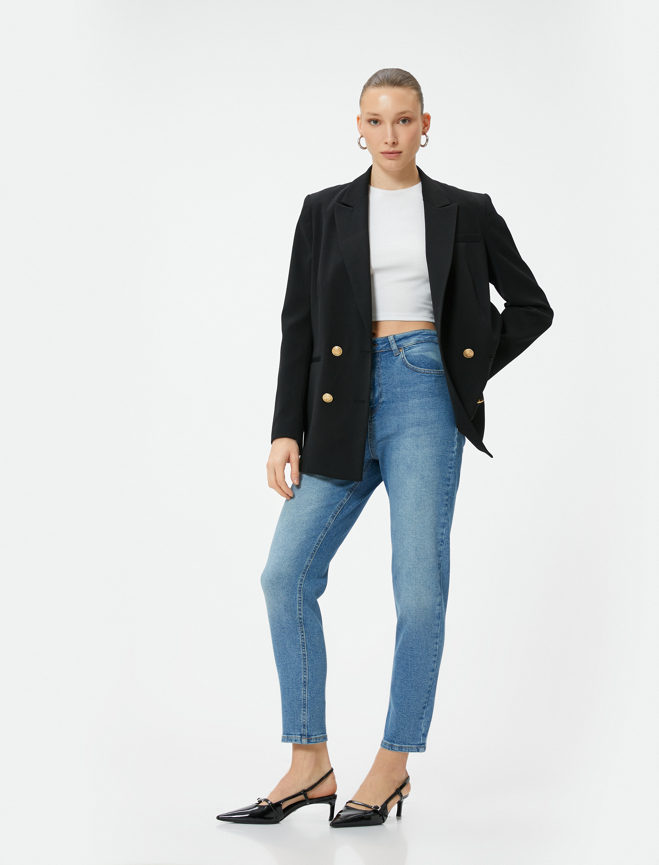   Dar Paça Kot Pantolon Pamuklu - Mom Slim Jeans
