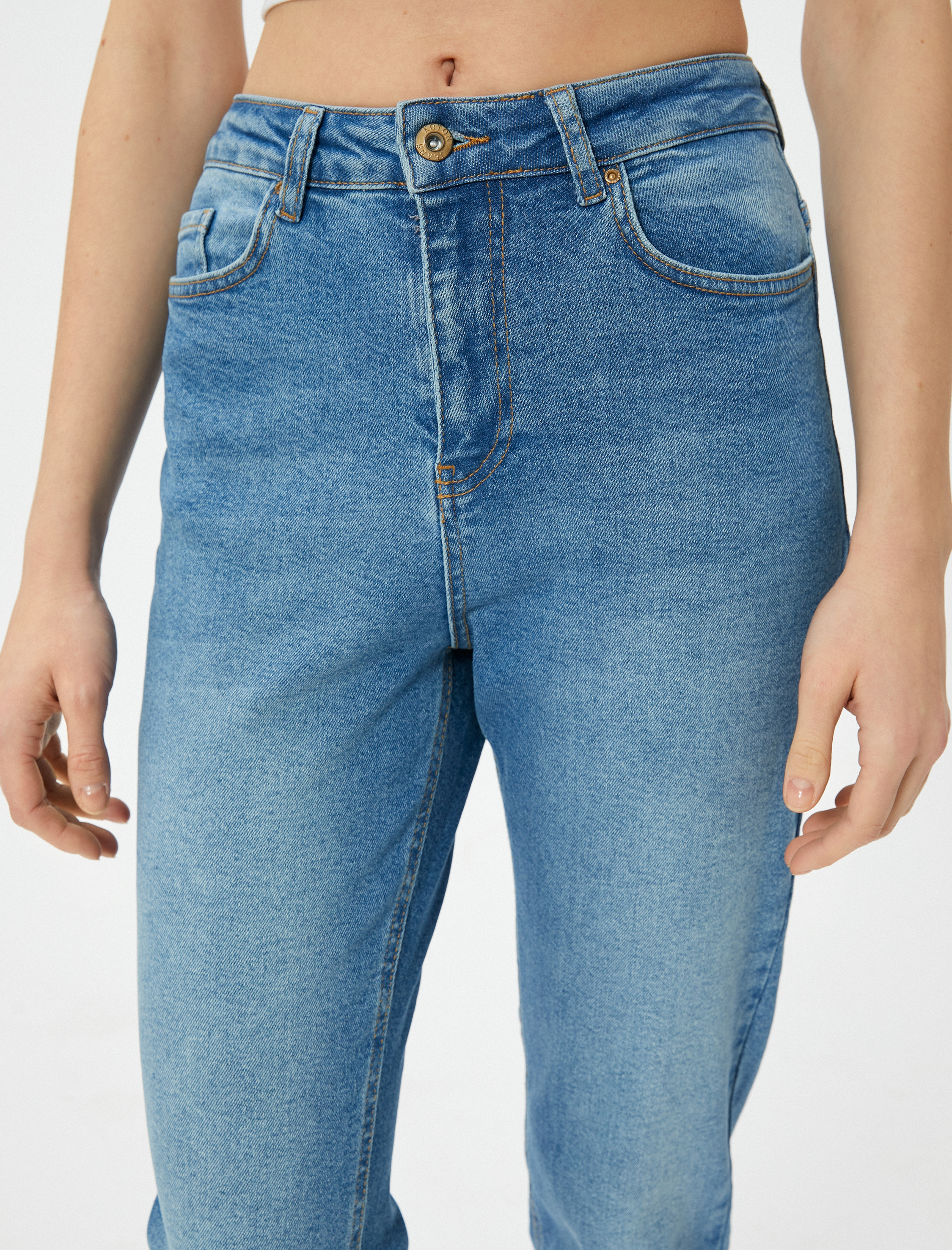   Dar Paça Kot Pantolon Pamuklu - Mom Slim Jeans