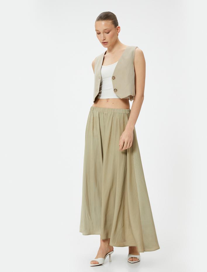  Uzun Etek Volanlı Beli Lastikli