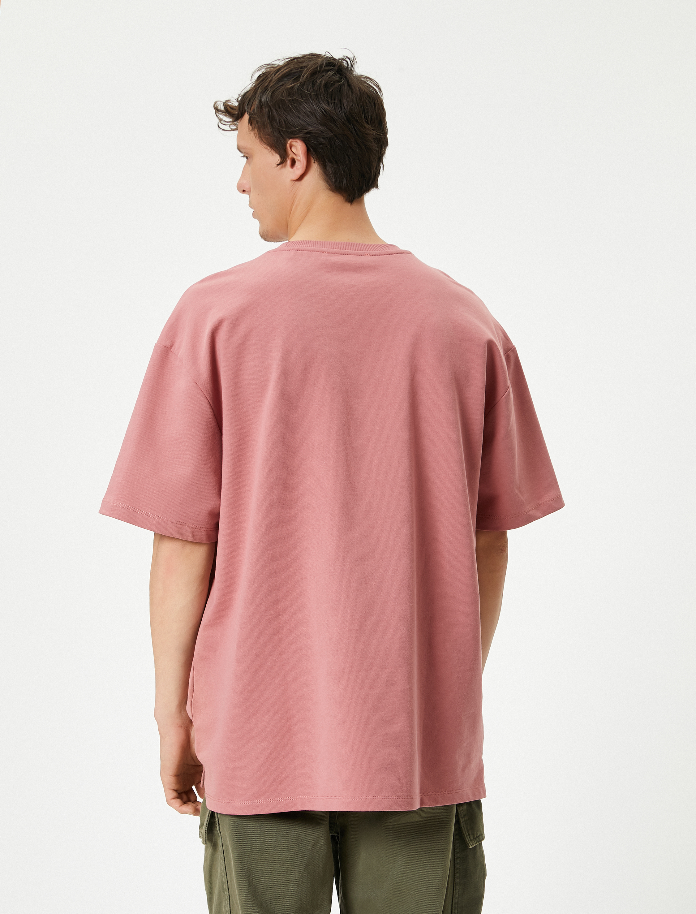   Basic Oversize Tişört Bisiklet Yaka Düşük Omuzlu Kısa Kollu Pamuklu