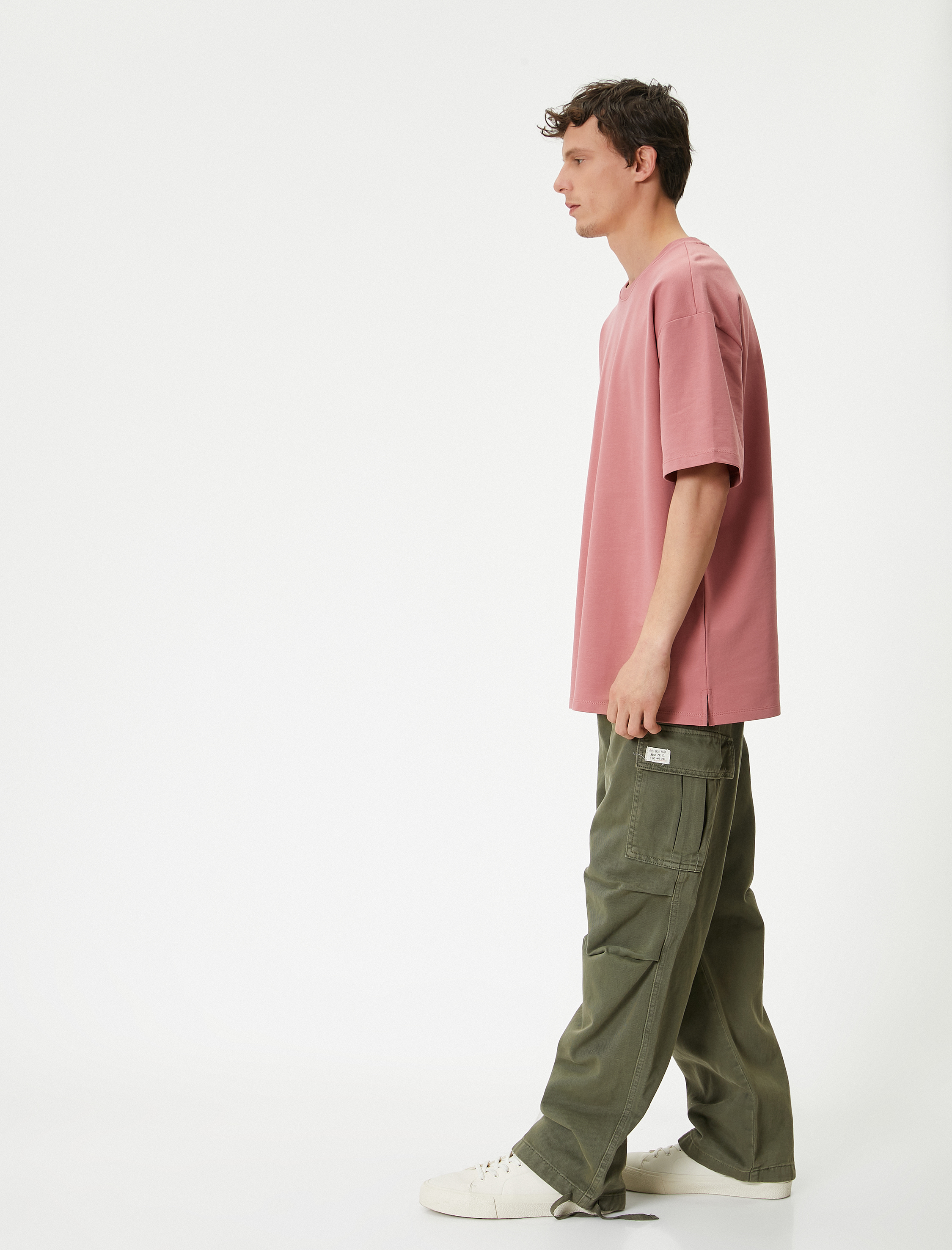   Basic Oversize Tişört Bisiklet Yaka Düşük Omuzlu Kısa Kollu Pamuklu