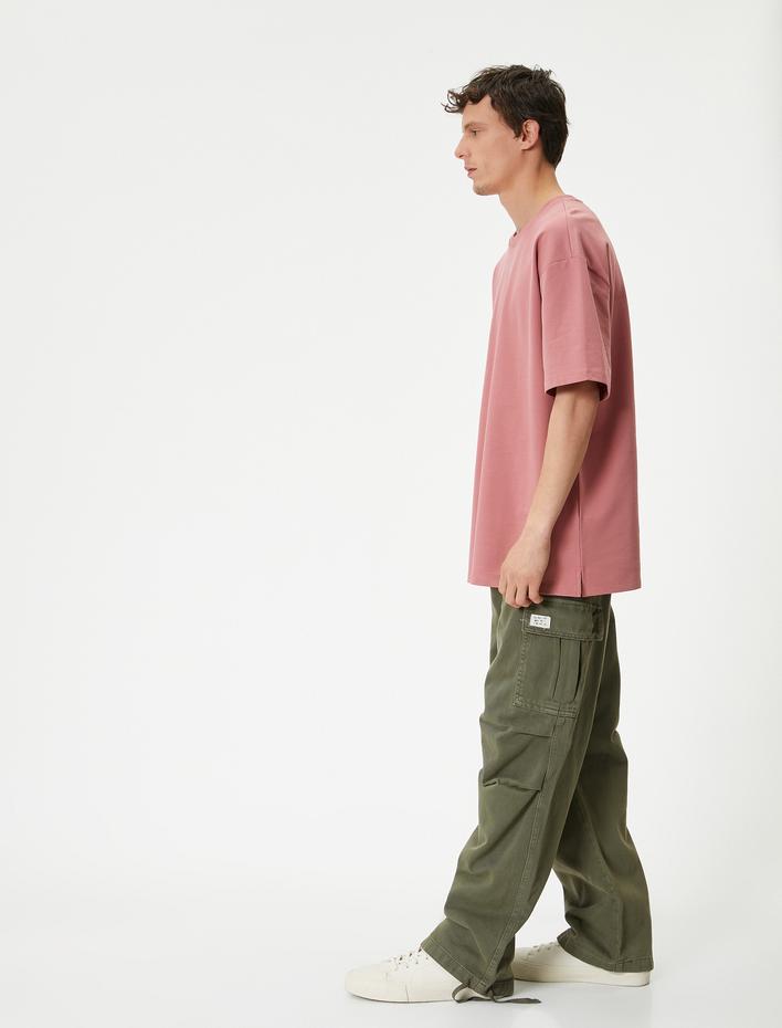  Basic Oversize Tişört Bisiklet Yaka Düşük Omuzlu Kısa Kollu Pamuklu