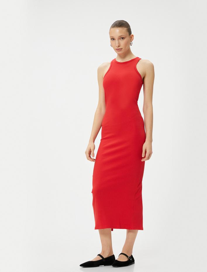  Midi Elbise Halter Yaka Bodycon Fitilli