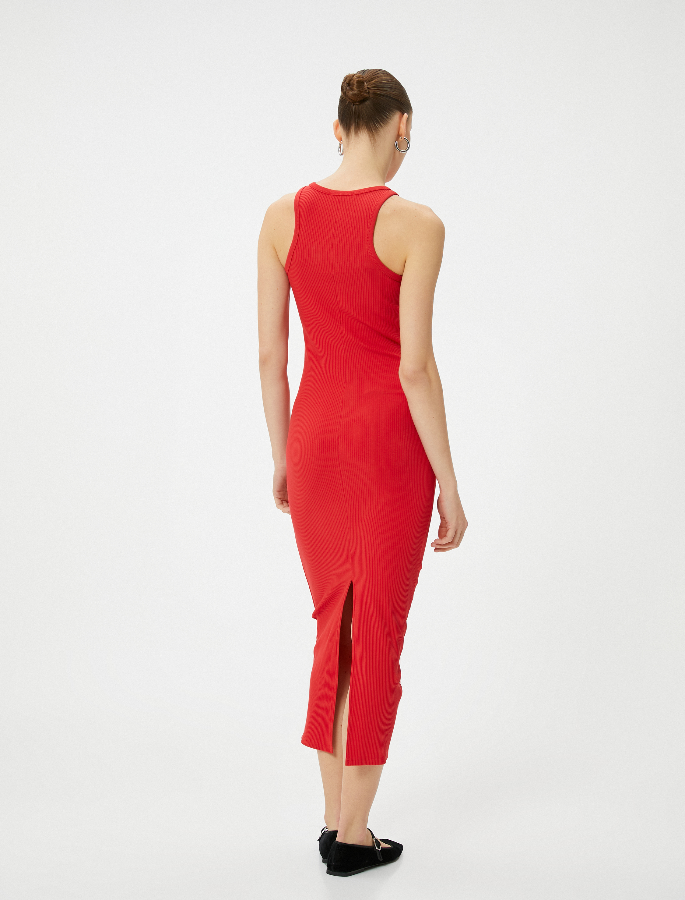   Midi Elbise Halter Yaka Bodycon Fitilli