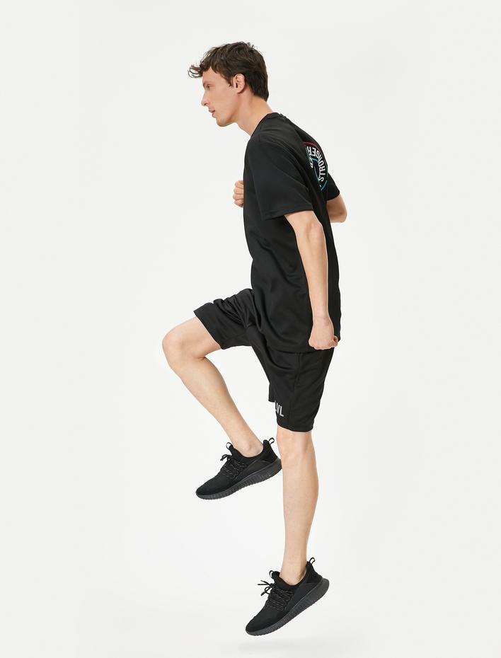  Spor Şort Beli Bağcıklı Baskılı