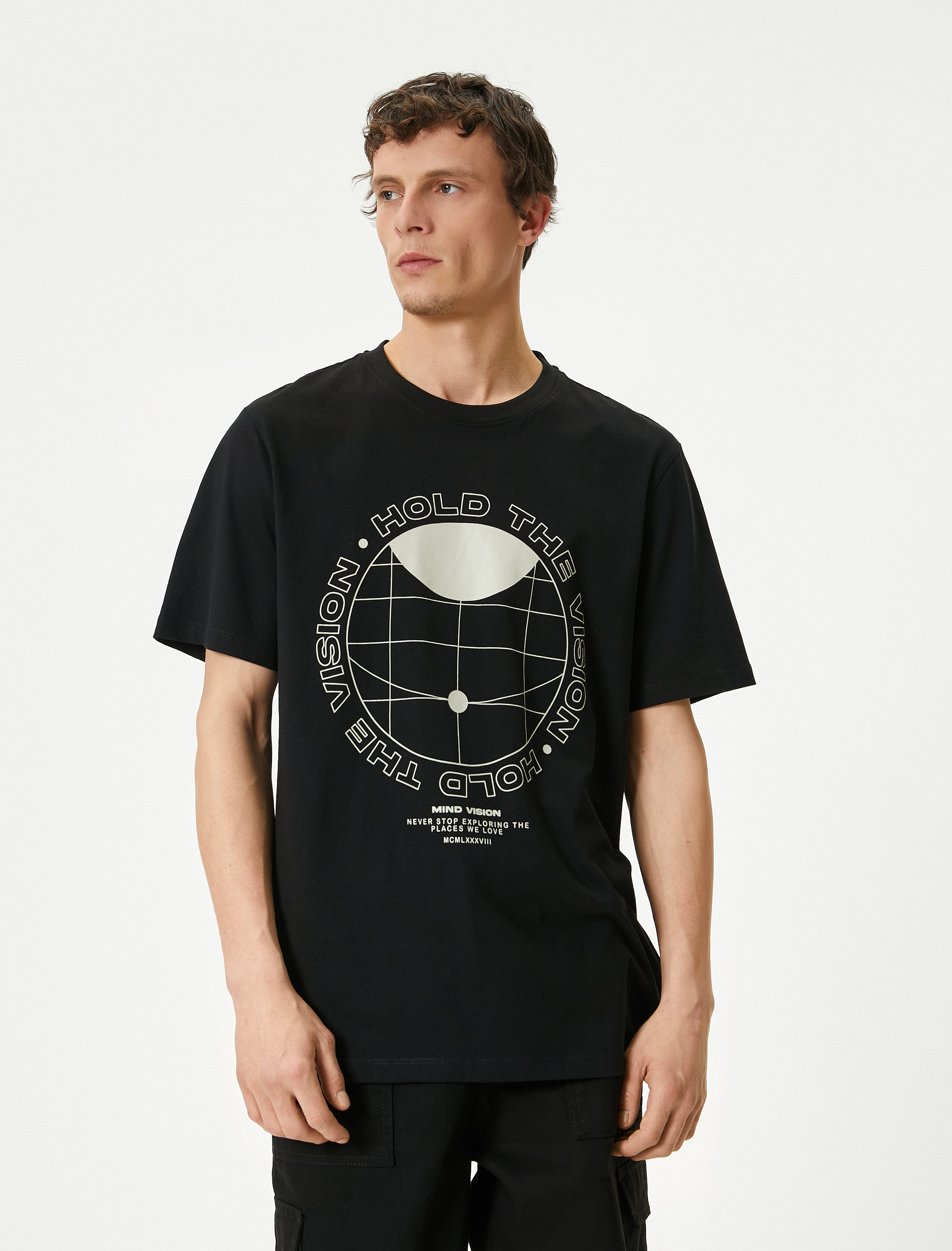   Slogan Baskılı Tişört Bisiklet Yaka Kısa Kollu Pamuklu