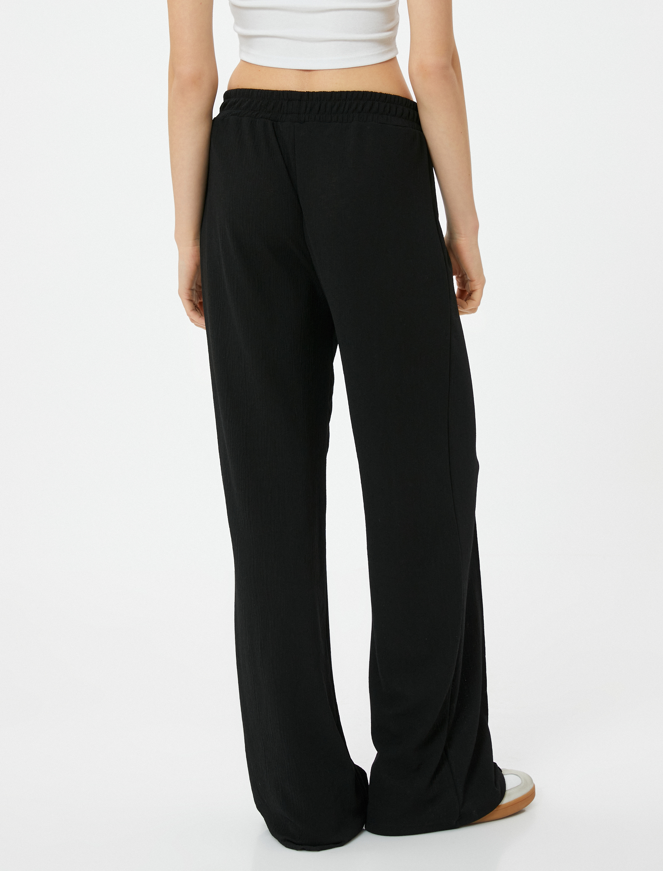   Palazzo Pantolon Beli Lastikli Nervürlü Dokulu