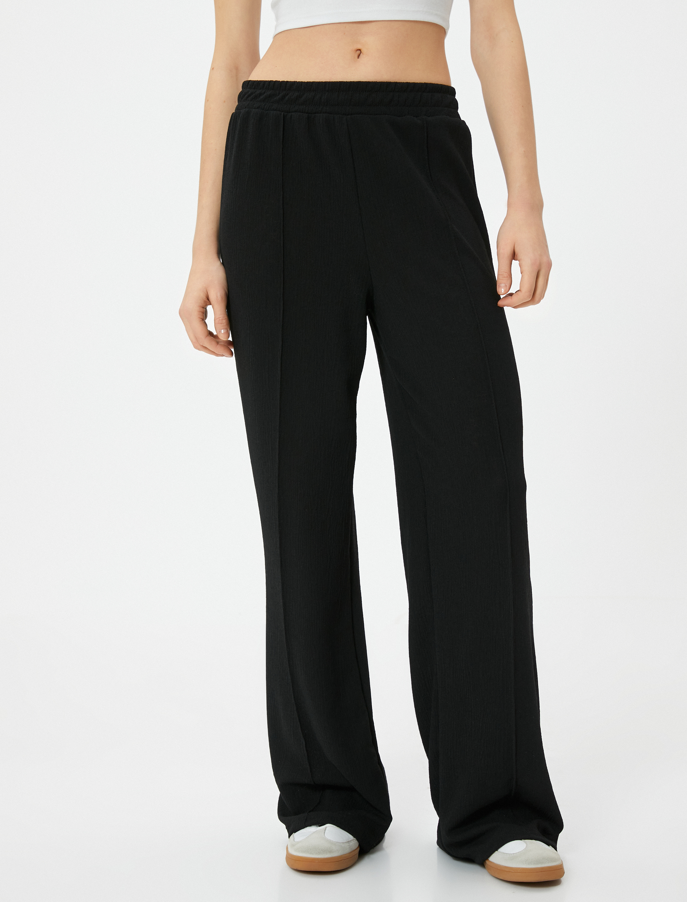   Palazzo Pantolon Beli Lastikli Nervürlü Dokulu