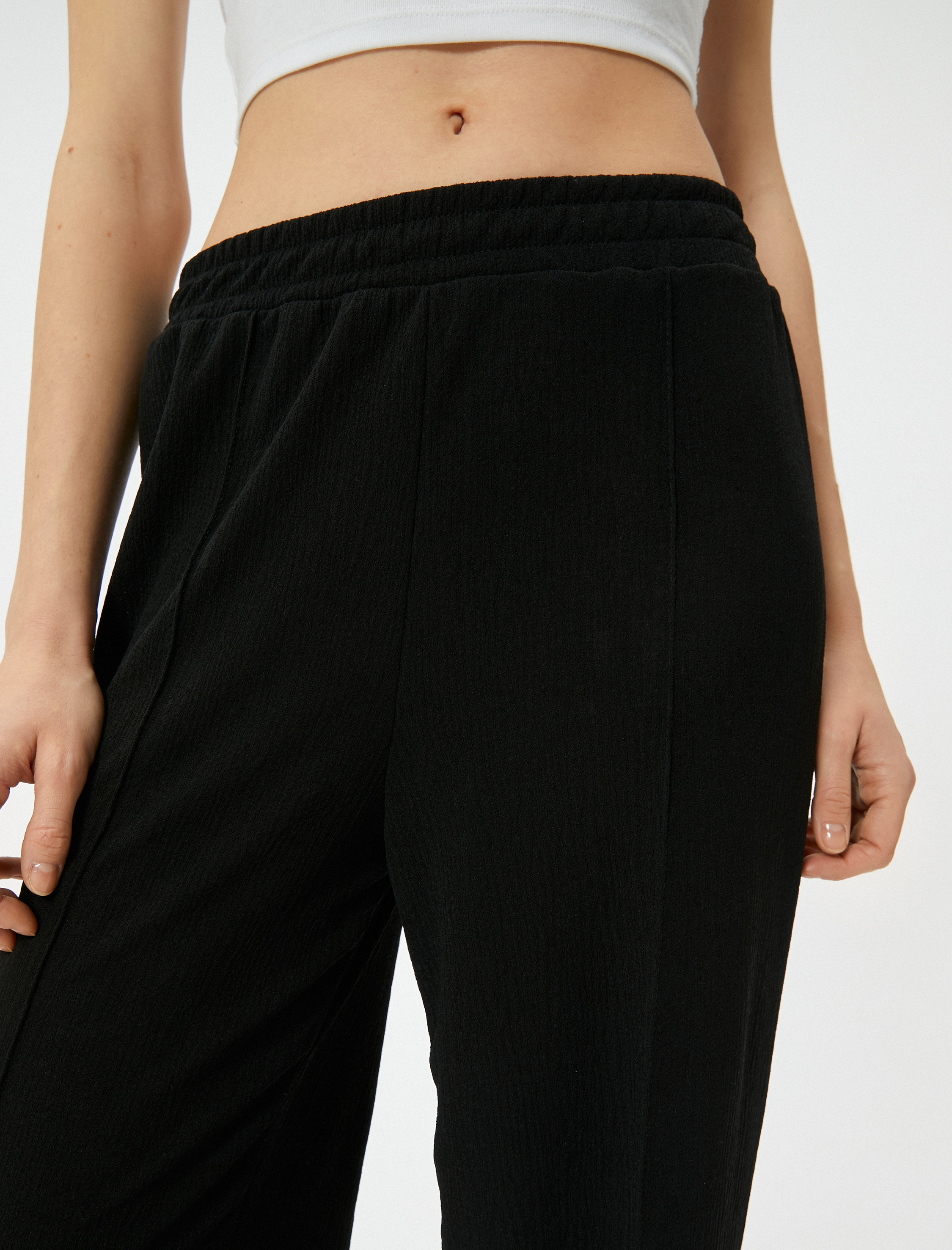   Palazzo Pantolon Beli Lastikli Nervürlü Dokulu