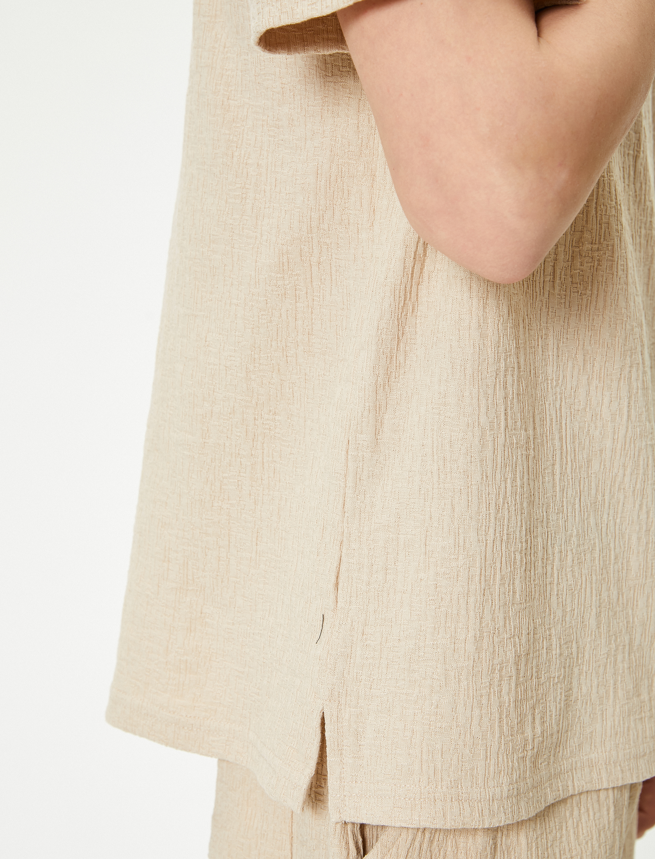   Polo Yaka Tişört Düğmeli Dokulu Pamuklu Kısa Kollu