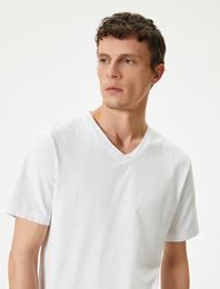 2'li Basic Tişört Seti V Yaka Slim Fit Pamuklu