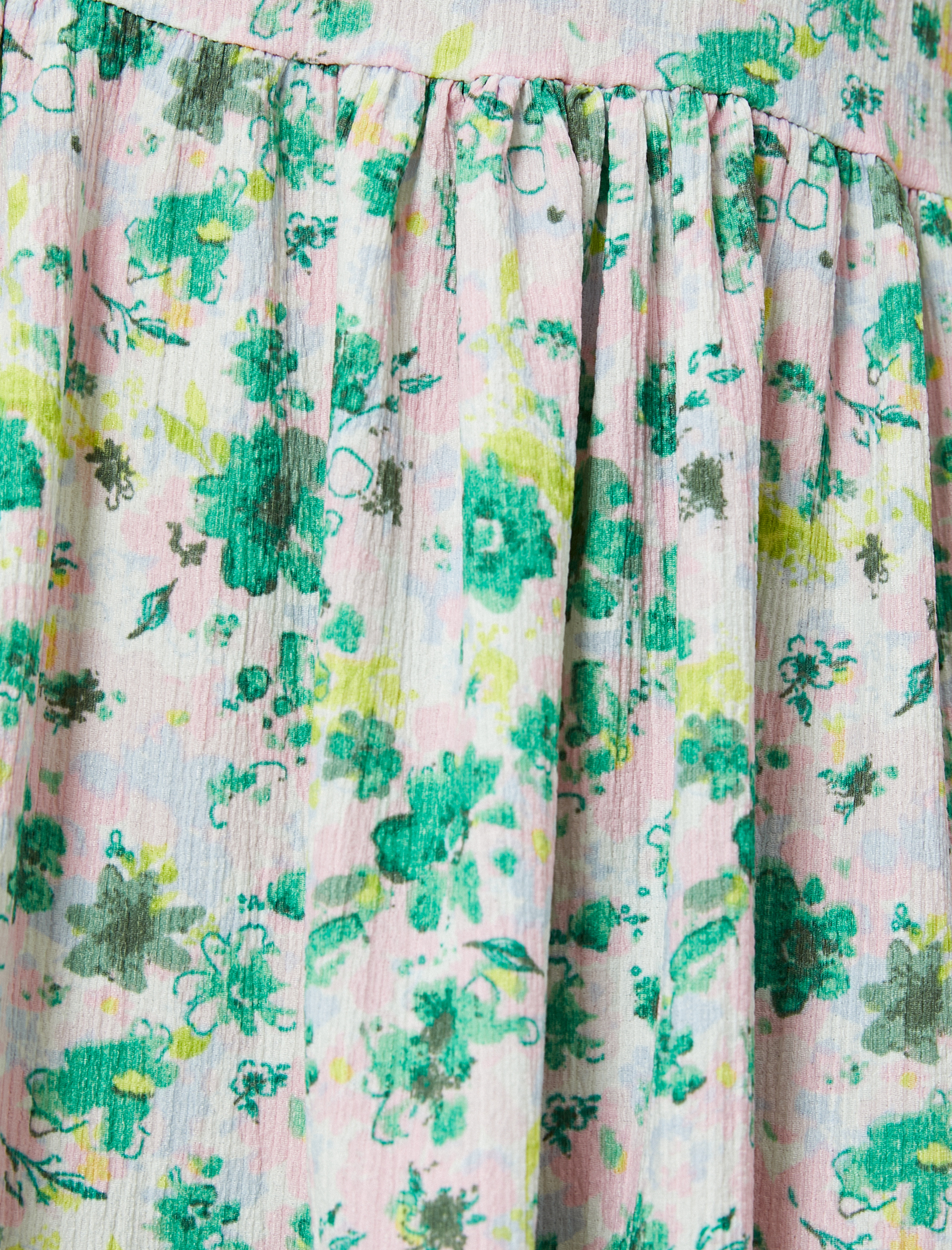   Çiçekli Madonna Yaka Omzu Açık Elbise Midi Boy Katlı Rahat Kalıp Bürümcük