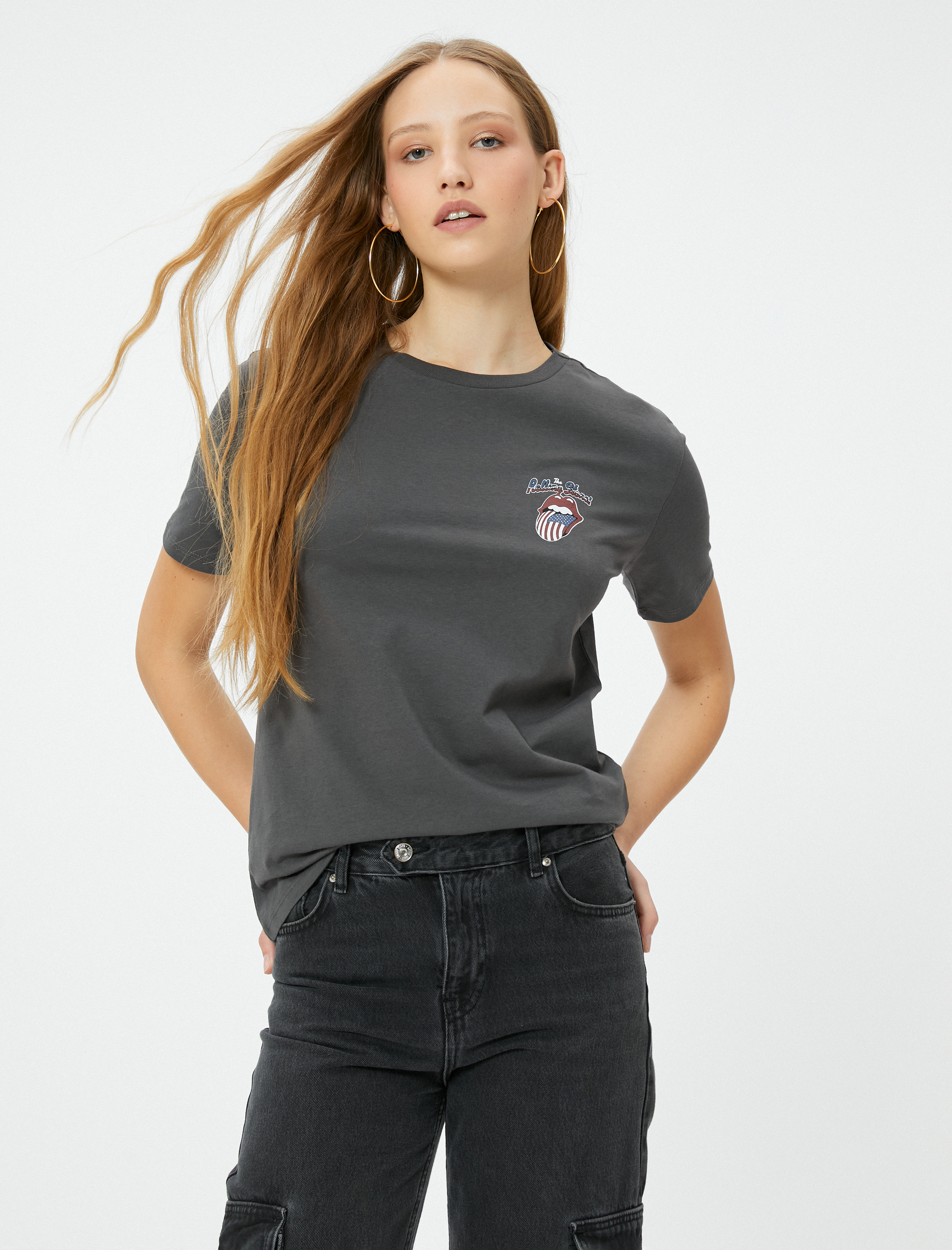   Rolling Stone Tişört Arkası Baskılı Lisanslı Kısa Kollu Bisiklet Yaka Pamuklu