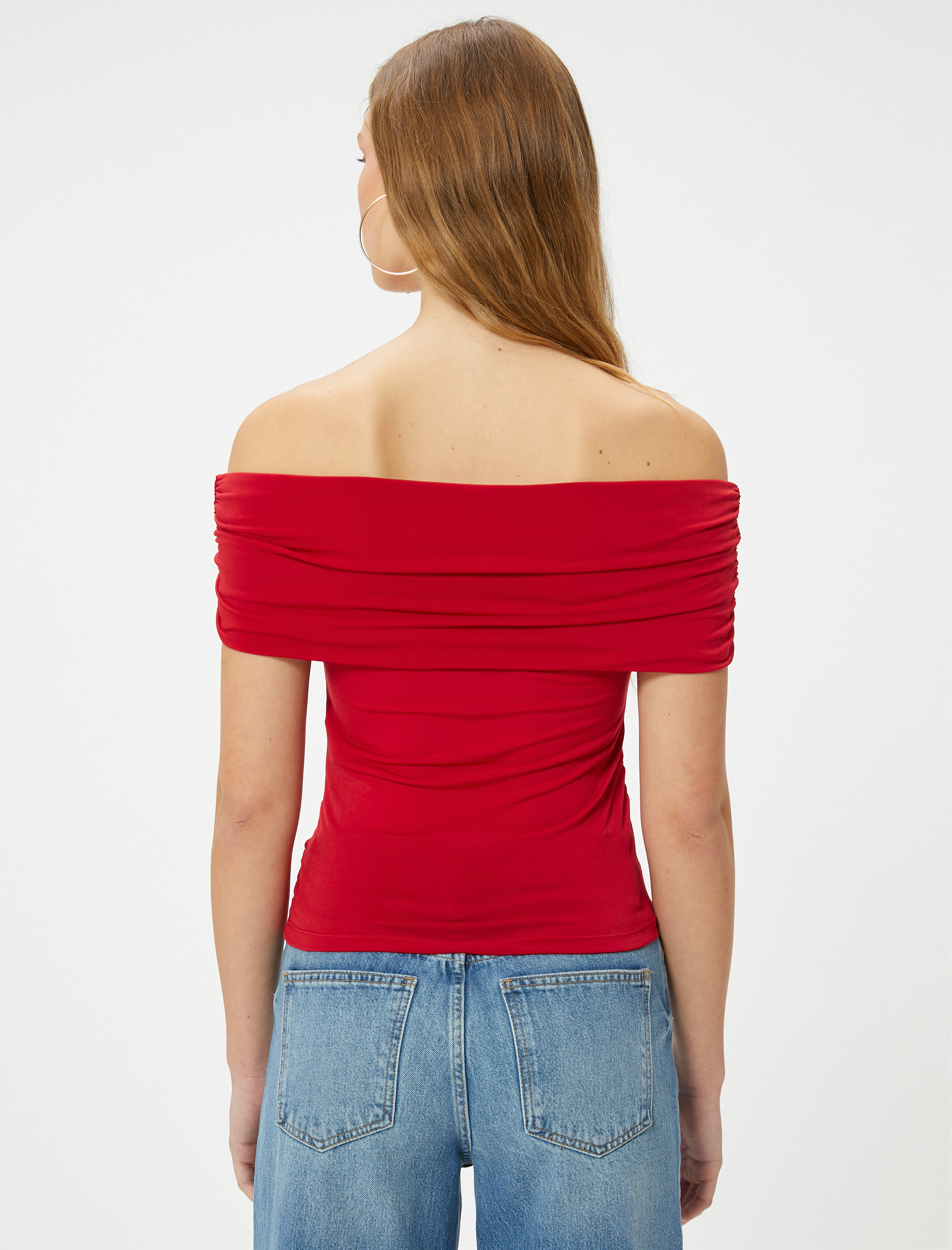   Omuzları Açık Bluz Drape Detaylı Slim Fit
