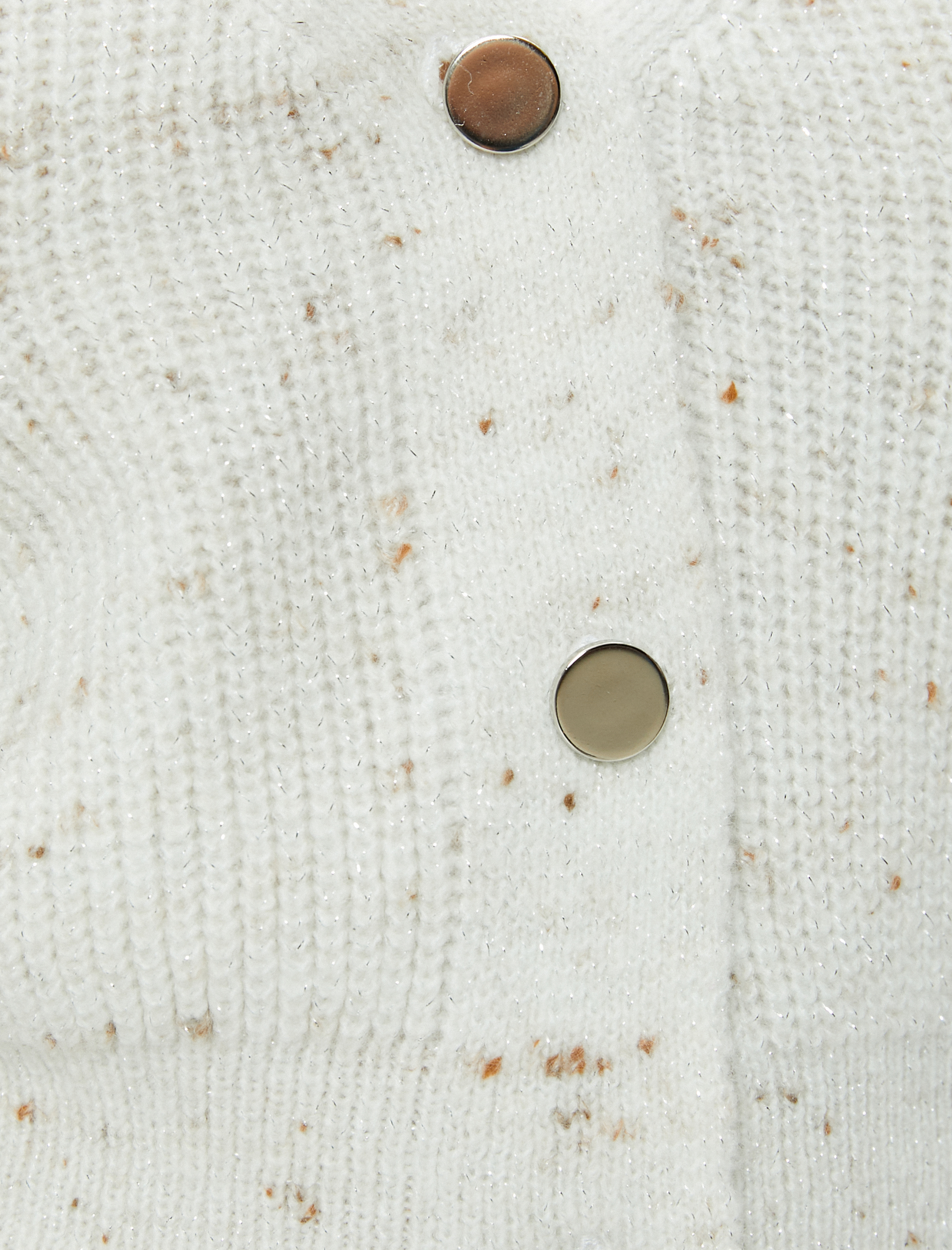   Triko Kısa Hırka Düğmeli Metalik İplik Detaylı Uzun Kollu V Yaka