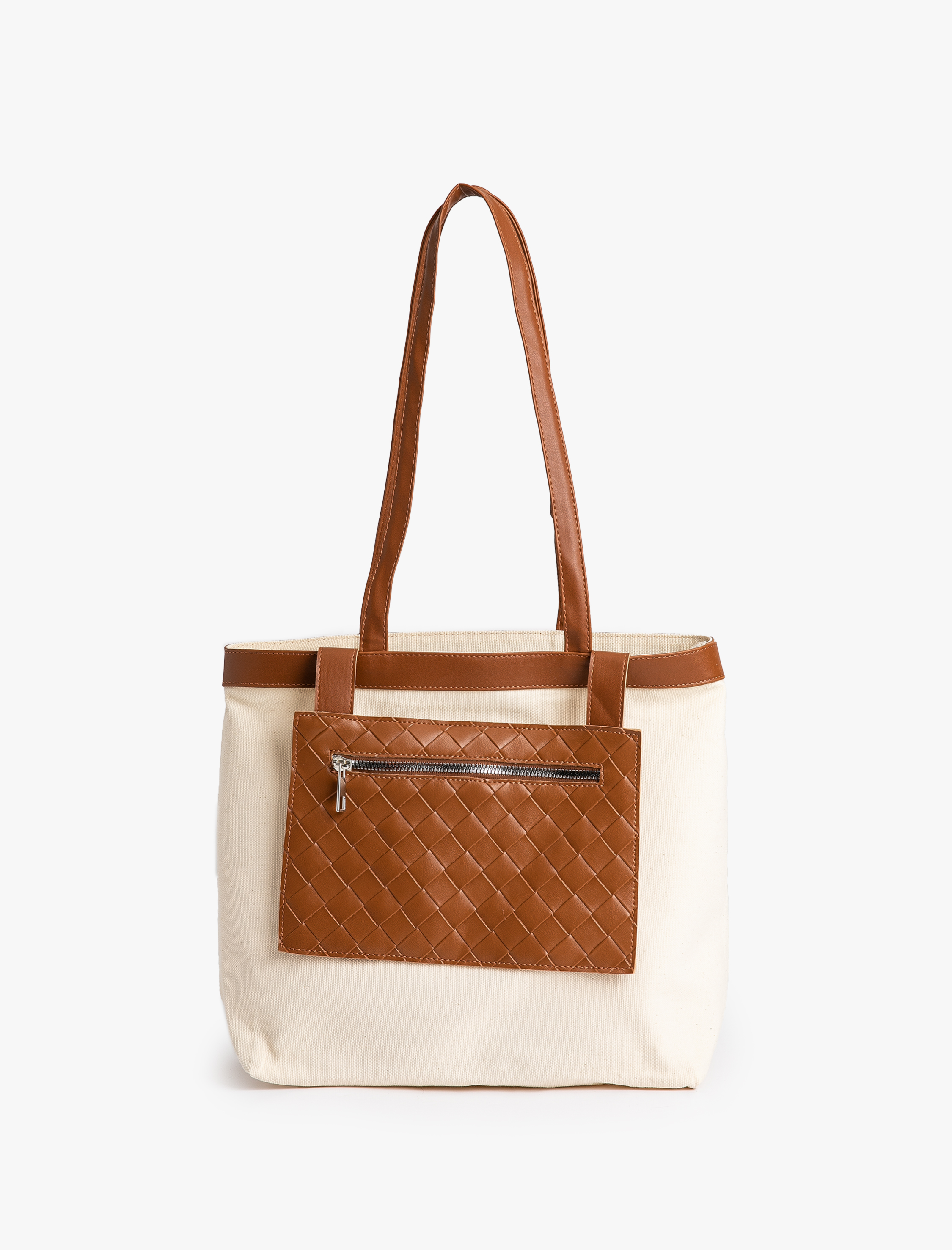  Kadın Canvas Tote Çanta Suni Deri Cüzdan Detaylı Renk Kontrastlı