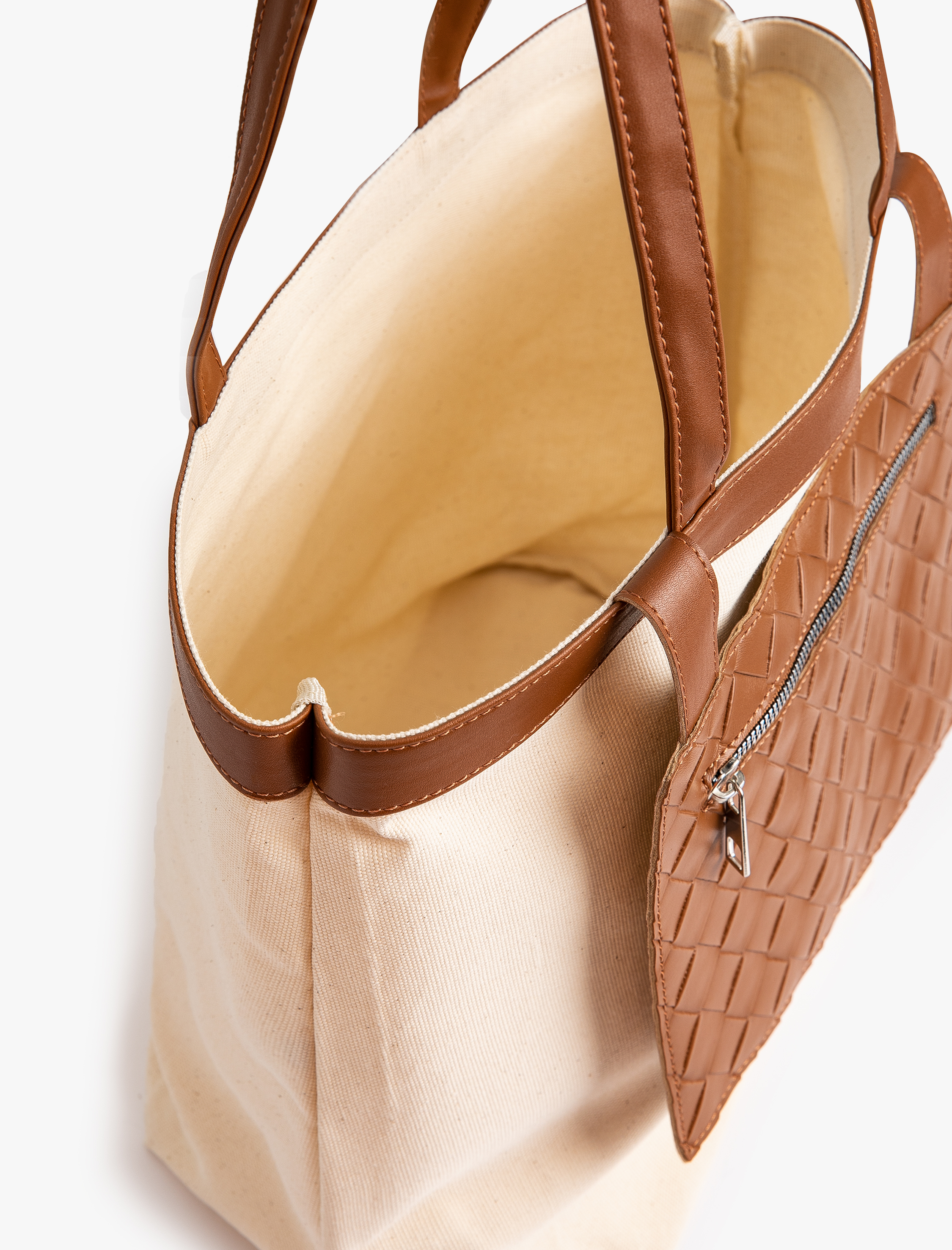  Kadın Canvas Tote Çanta Suni Deri Cüzdan Detaylı Renk Kontrastlı