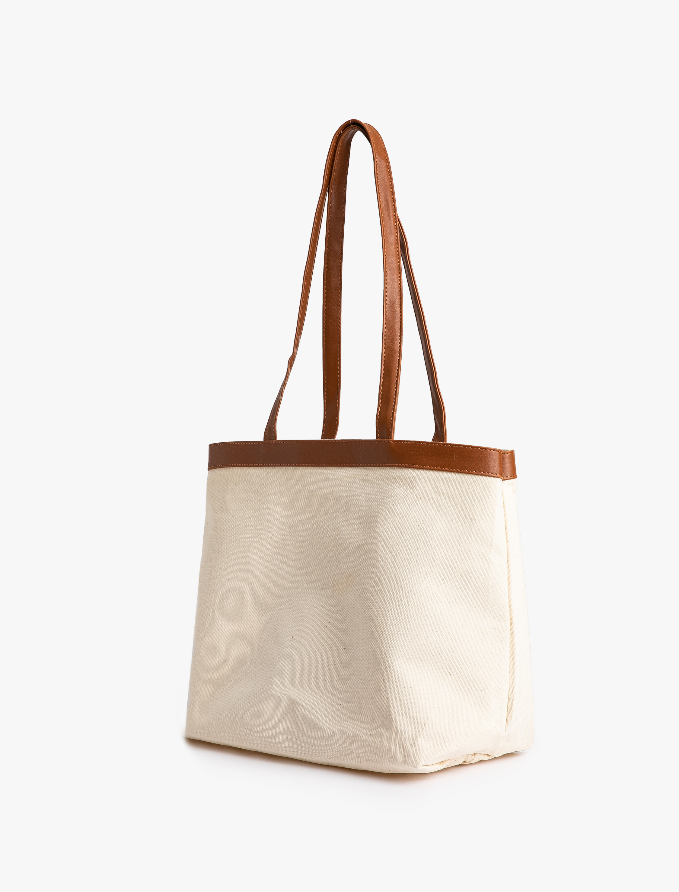  Kadın Canvas Tote Çanta Suni Deri Cüzdan Detaylı Renk Kontrastlı