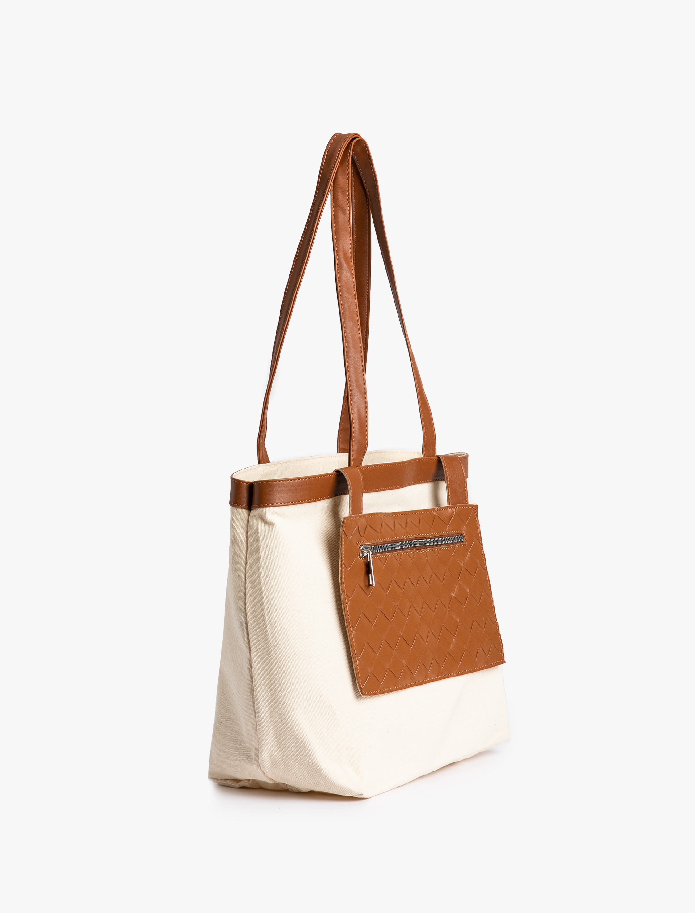  Kadın Canvas Tote Çanta Suni Deri Cüzdan Detaylı Renk Kontrastlı