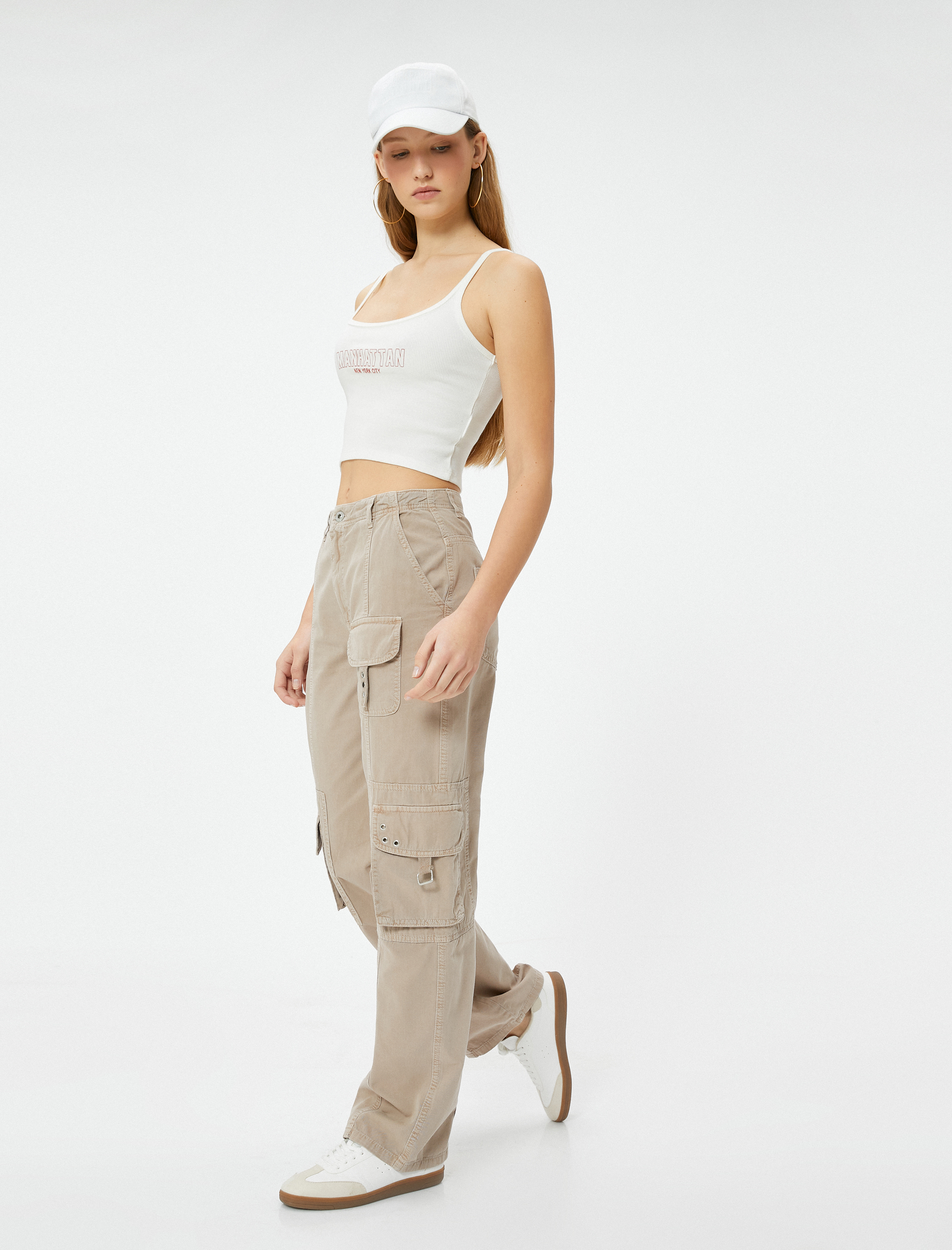   Kargo Pantolon Düz Paça Cepli  Standart Bel - Eve Cargo Straight Jeans
