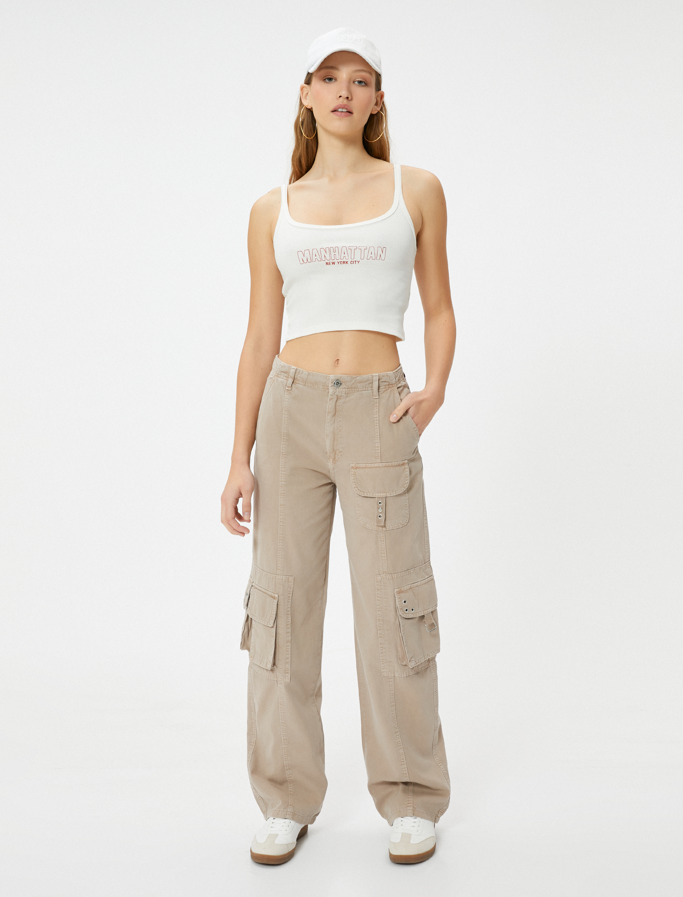   Kargo Pantolon Düz Paça Cepli  Standart Bel - Eve Cargo Straight Jeans