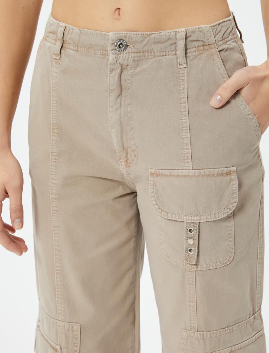   Kargo Pantolon Düz Paça Cepli  Standart Bel - Eve Cargo Straight Jeans