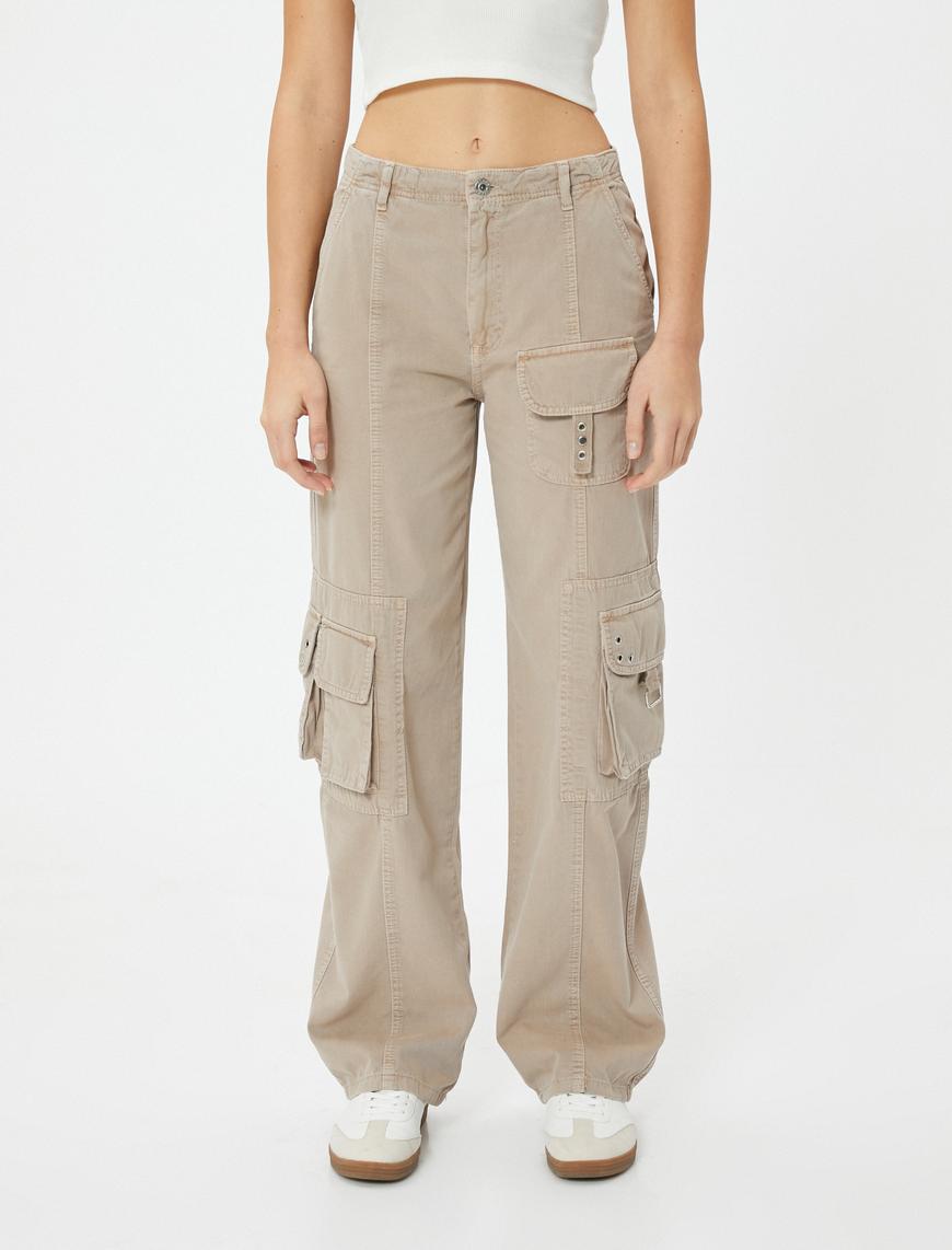   Kargo Pantolon Düz Paça Cepli  Standart Bel - Eve Cargo Straight Jeans